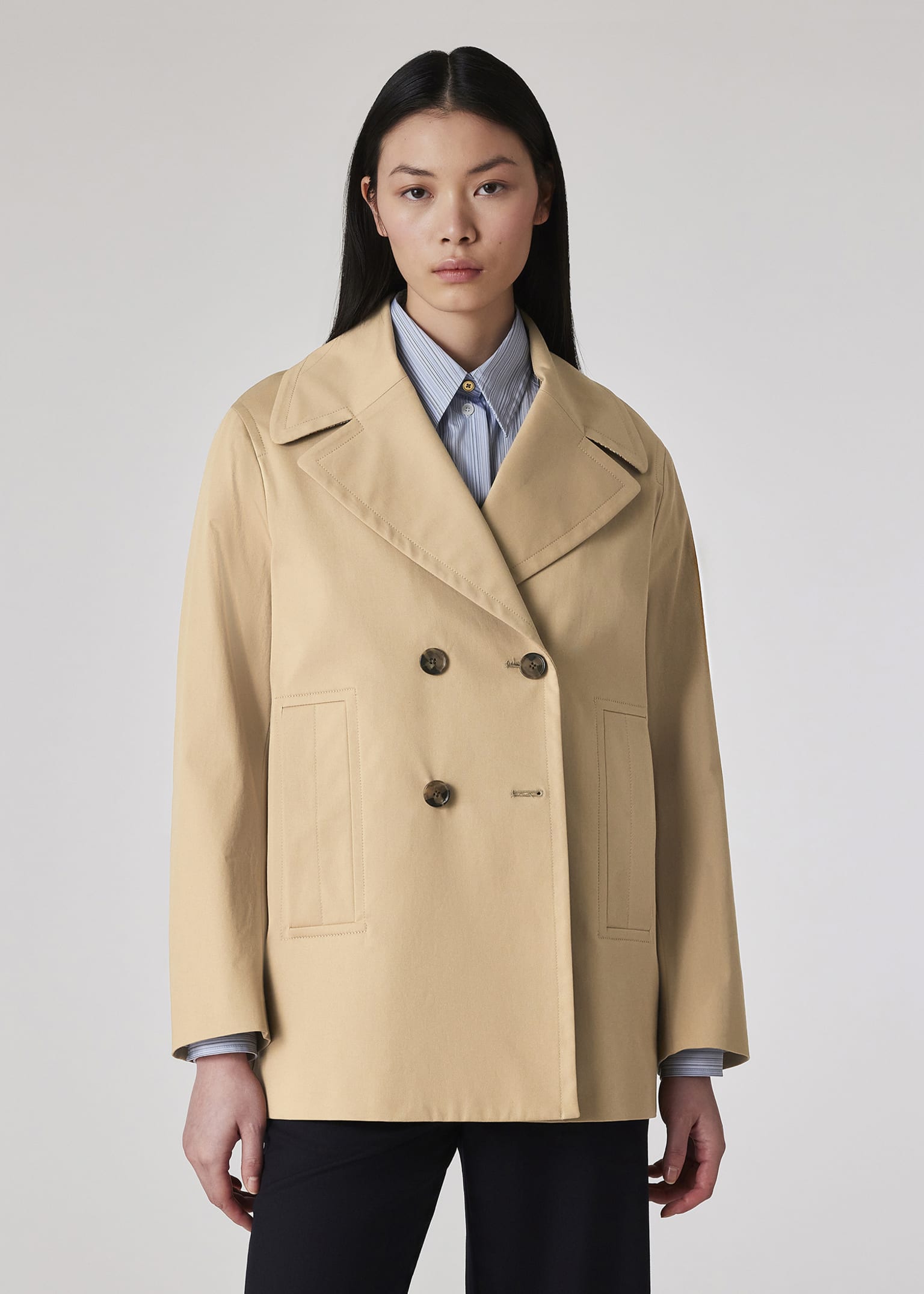 Women's Light Camel Cotton Twill Pea Coat