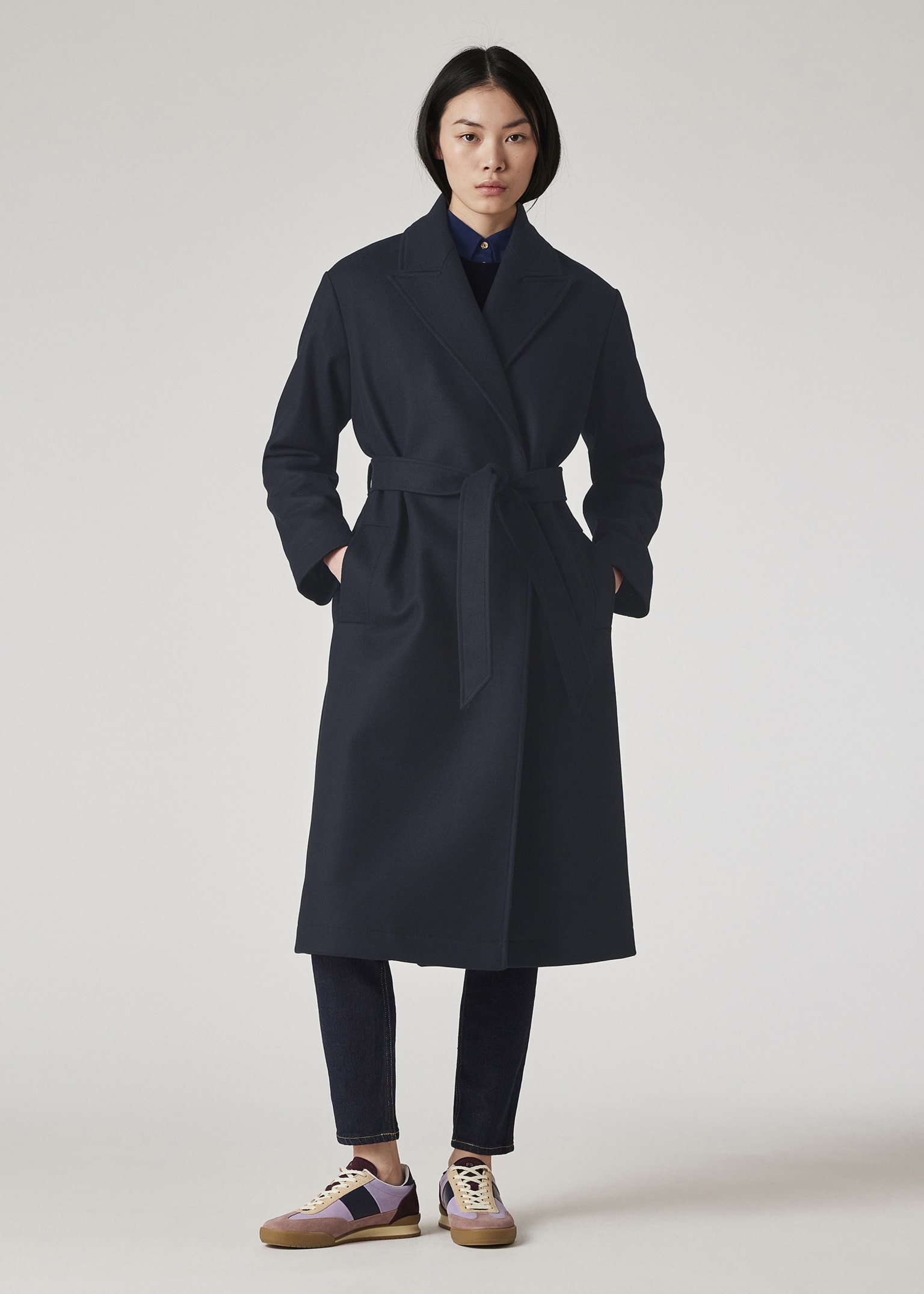 ジャケット・アウター Paul smith alpaca wool long coat navy ex Women's Dark Navy Wool-Cashmere Double Breasted Overcoat