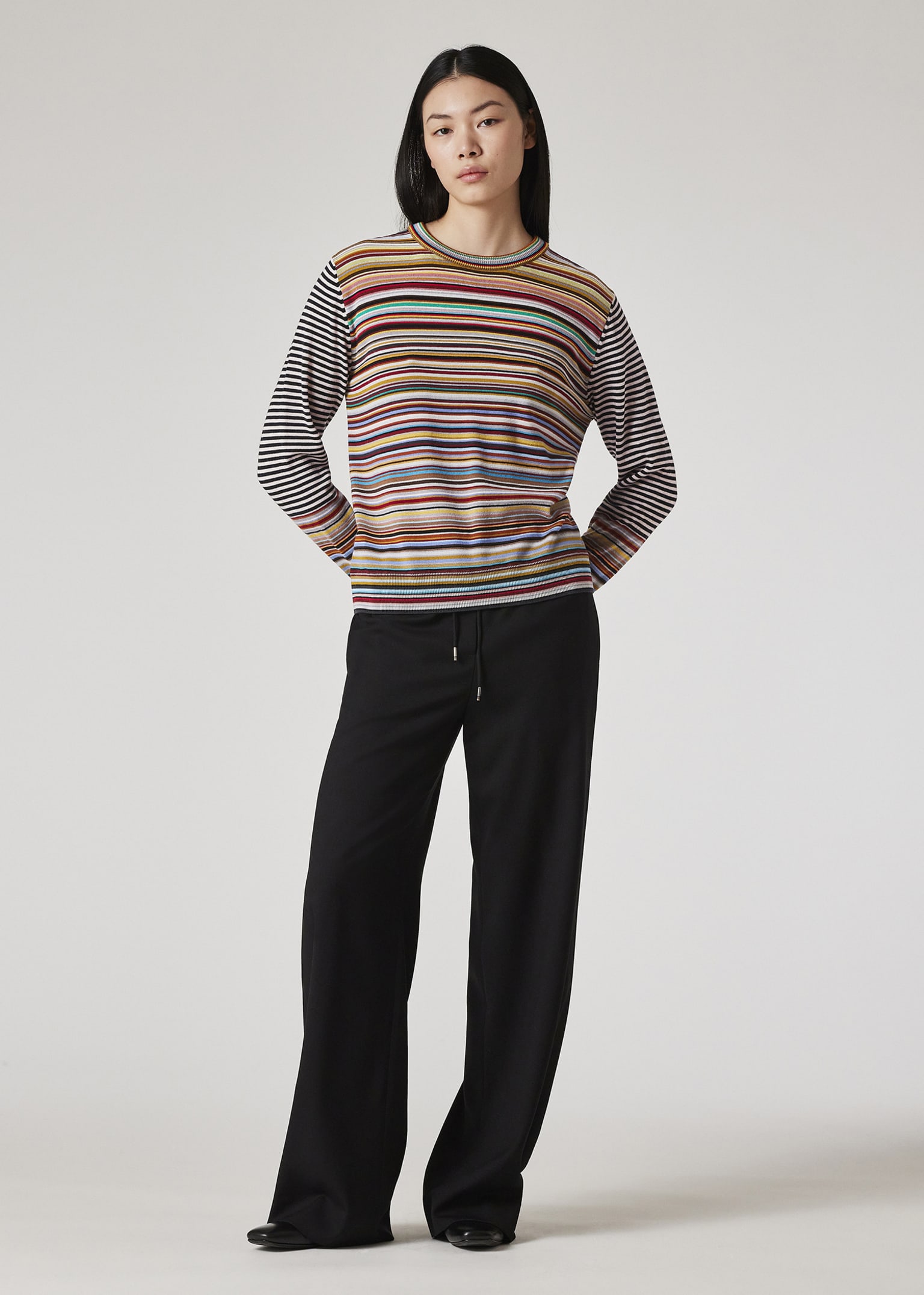 Women's Wool 'Signature Stripe' Contrast Sleeve Sweater