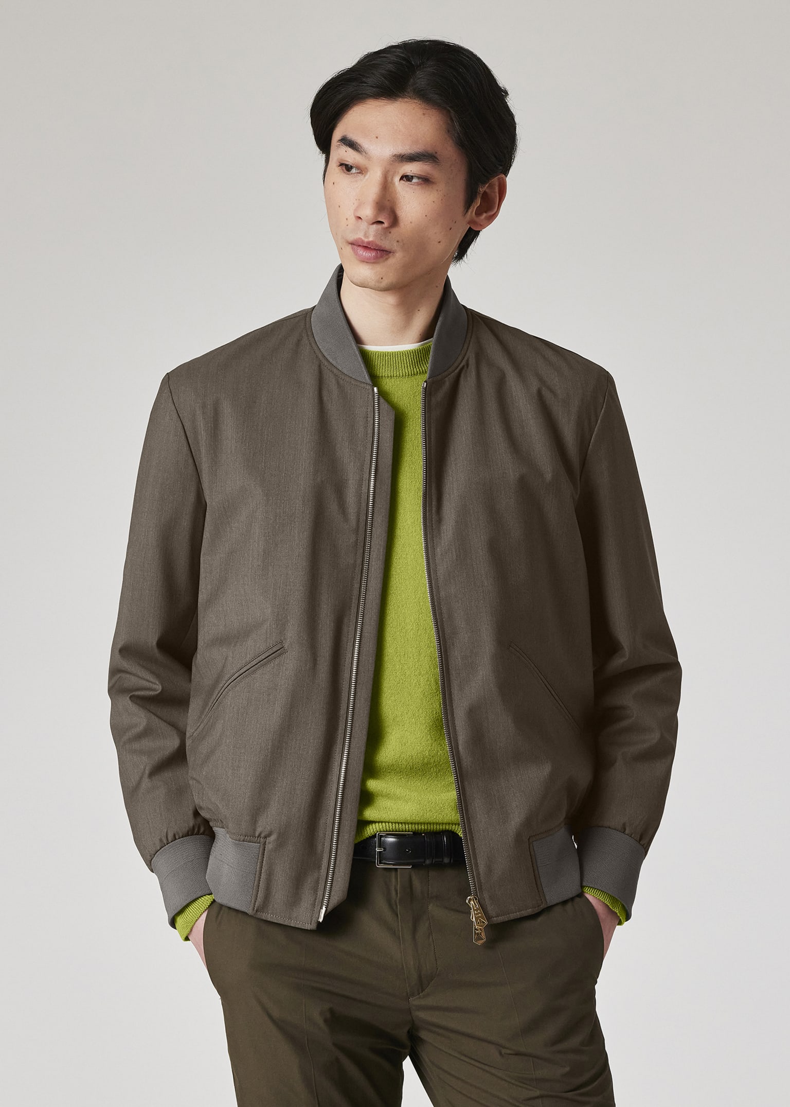 Men's Grey Melange 'Storm System' Wool Bomber Jacket