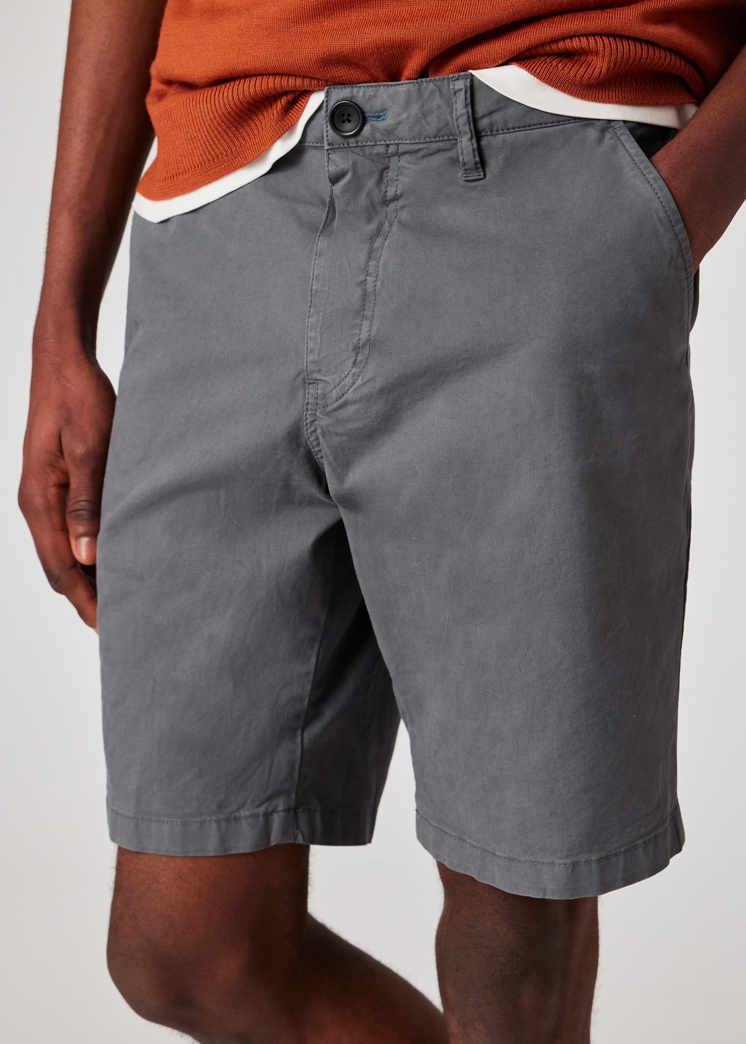 Men's Stone Grey Cotton-Twill 'Broad Stripe Zebra' Shorts