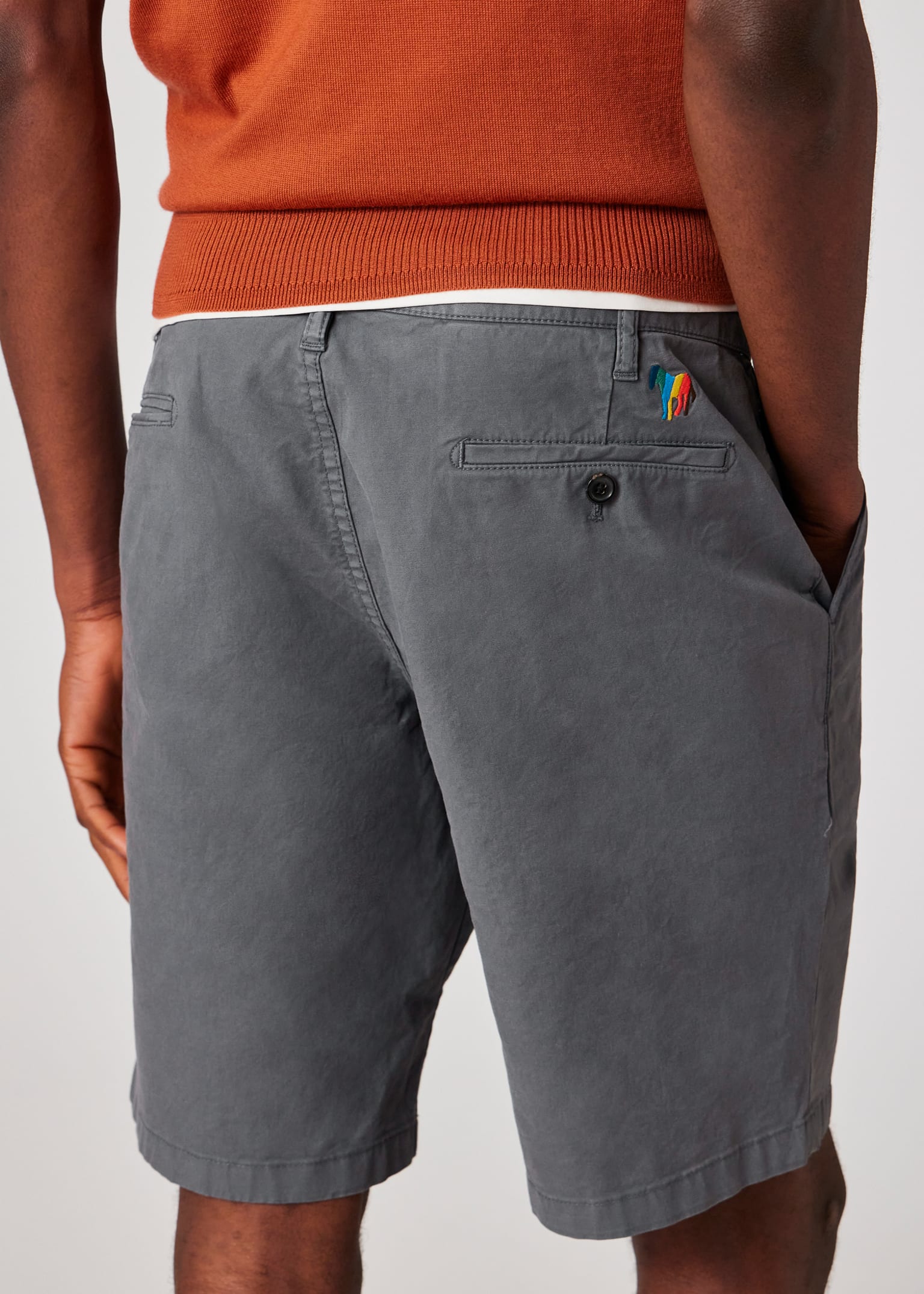 Men's Stone Grey Cotton-Twill 'Broad Stripe Zebra' Shorts