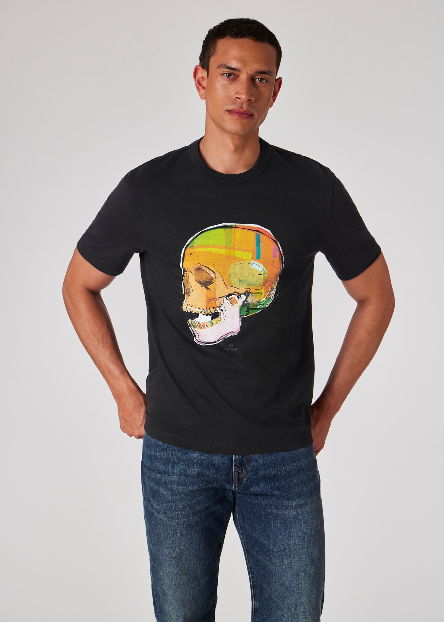 【送料関税込】Paul Smith Skull T-Shirt Men's Black 'Skull Sketch' Print T-Shirt