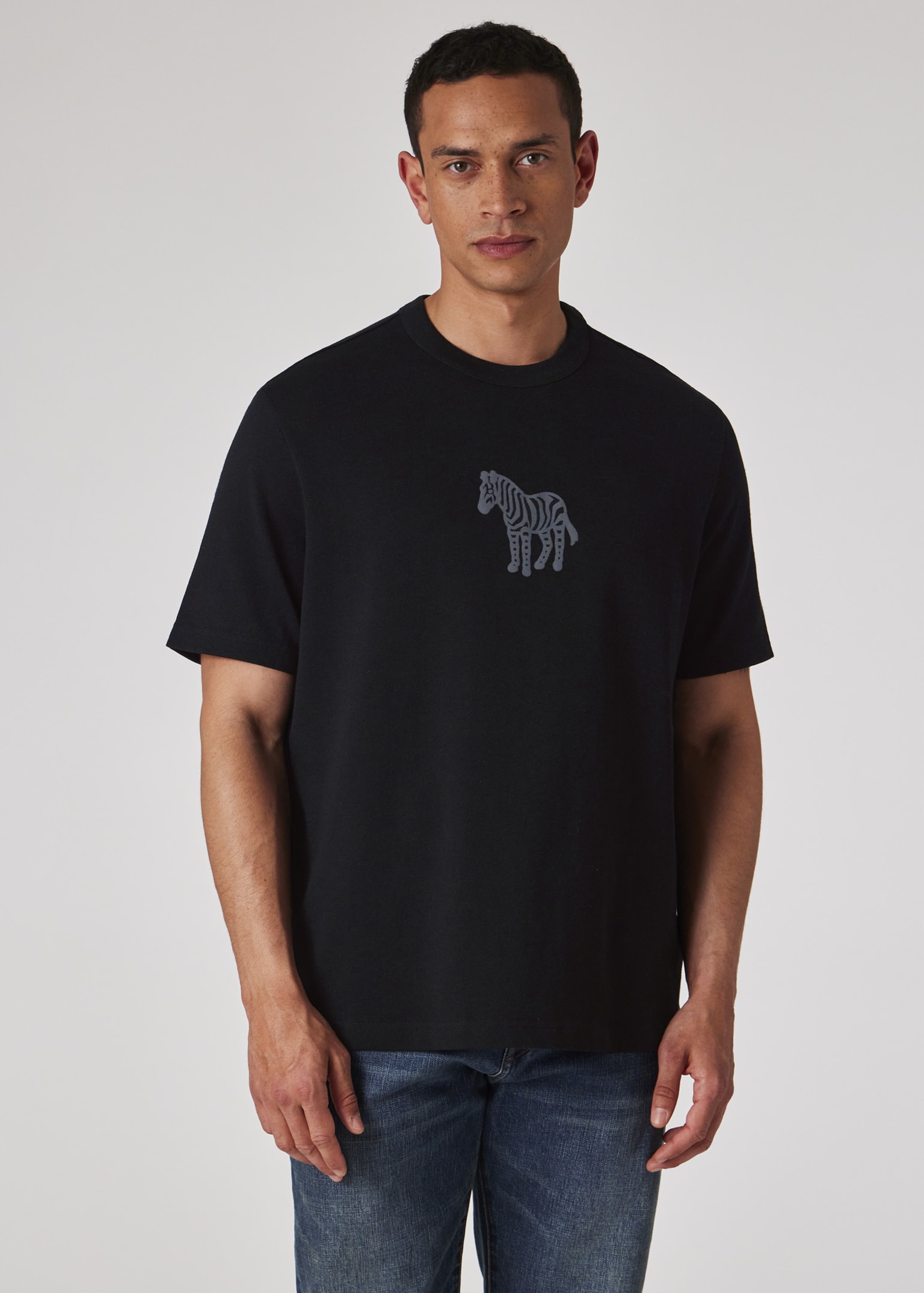 Men's Black Zebra Logo Print T-Shirt