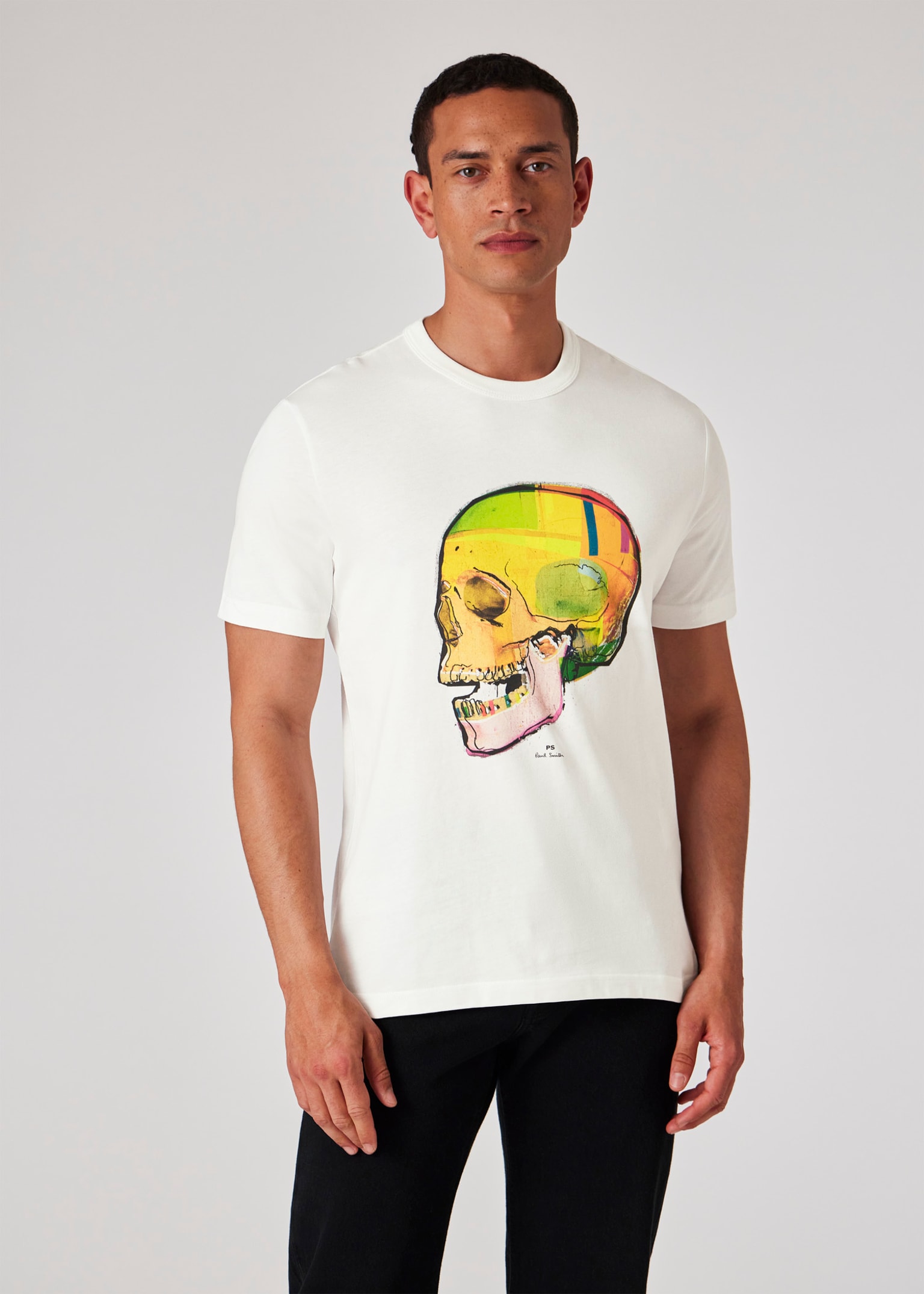 Men's White 'Skull Sketch' Print T-Shirt