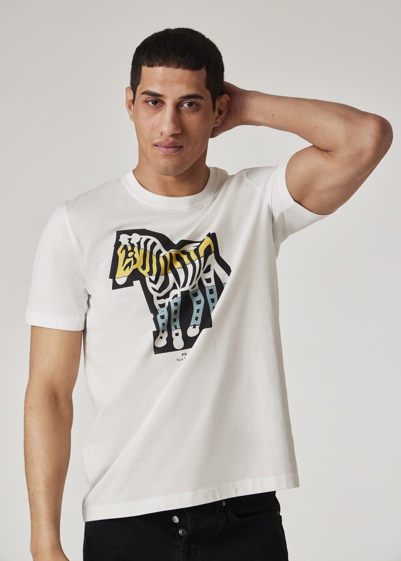 Tシャツ・カットソー PS PAUL SMITH Men T-shirt White M2R011RKZEBRA 01 Men's White Cotton Zebra Logo T-Shirt