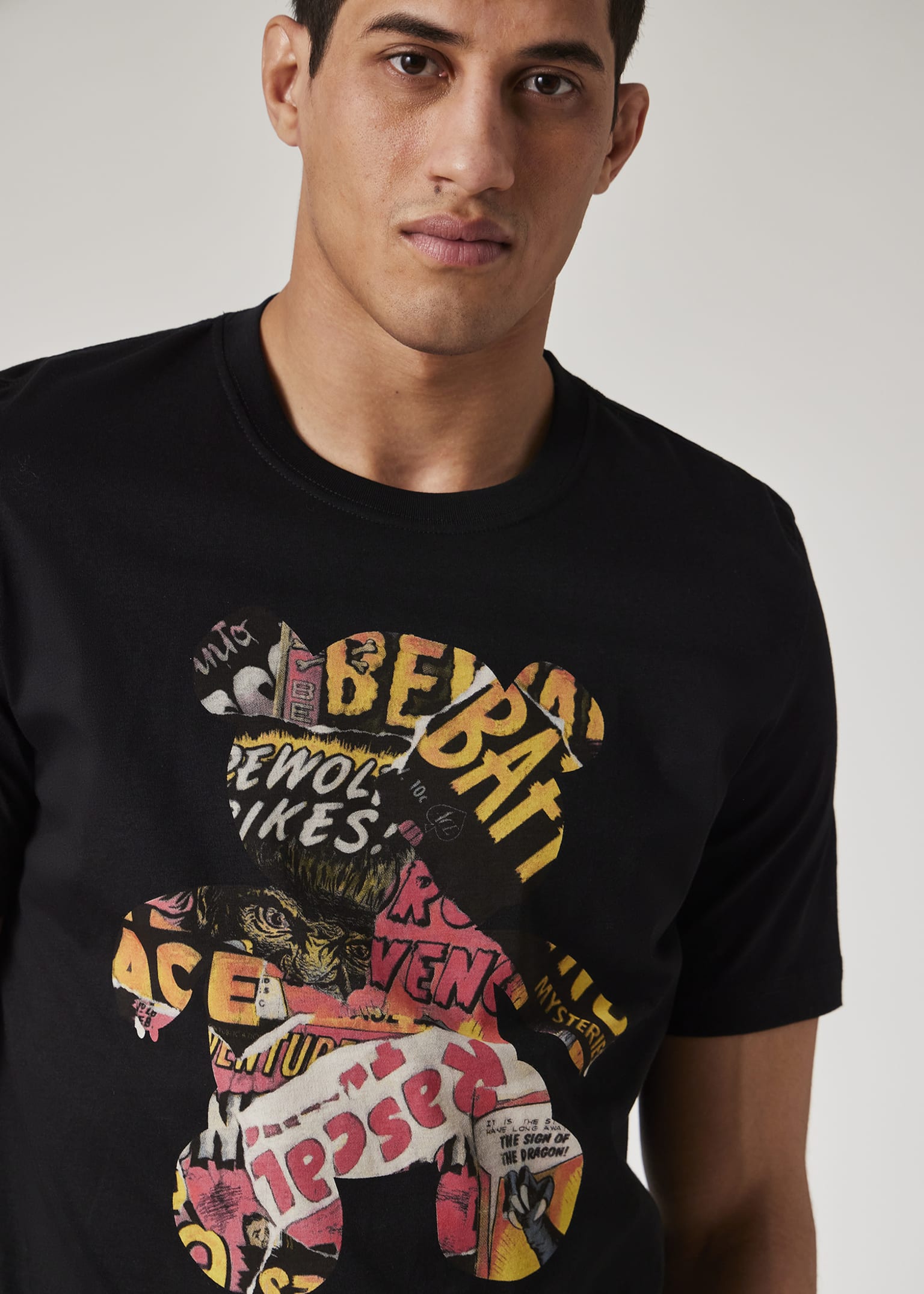 Men's Black 'Bear Collage' Print T-Shirt