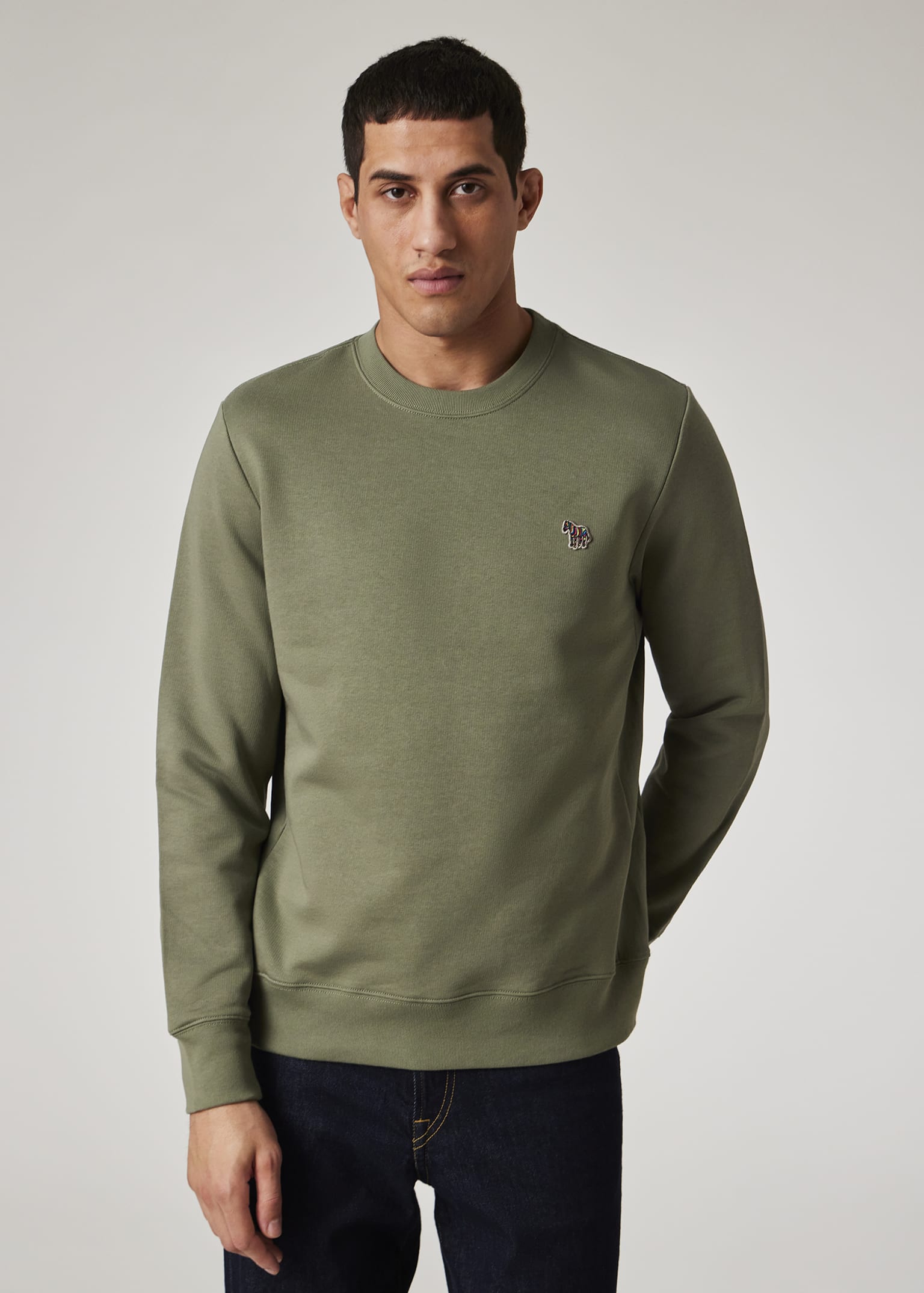 Men's Washed Green Organic Cotton Zebra Logo Sweatshirt