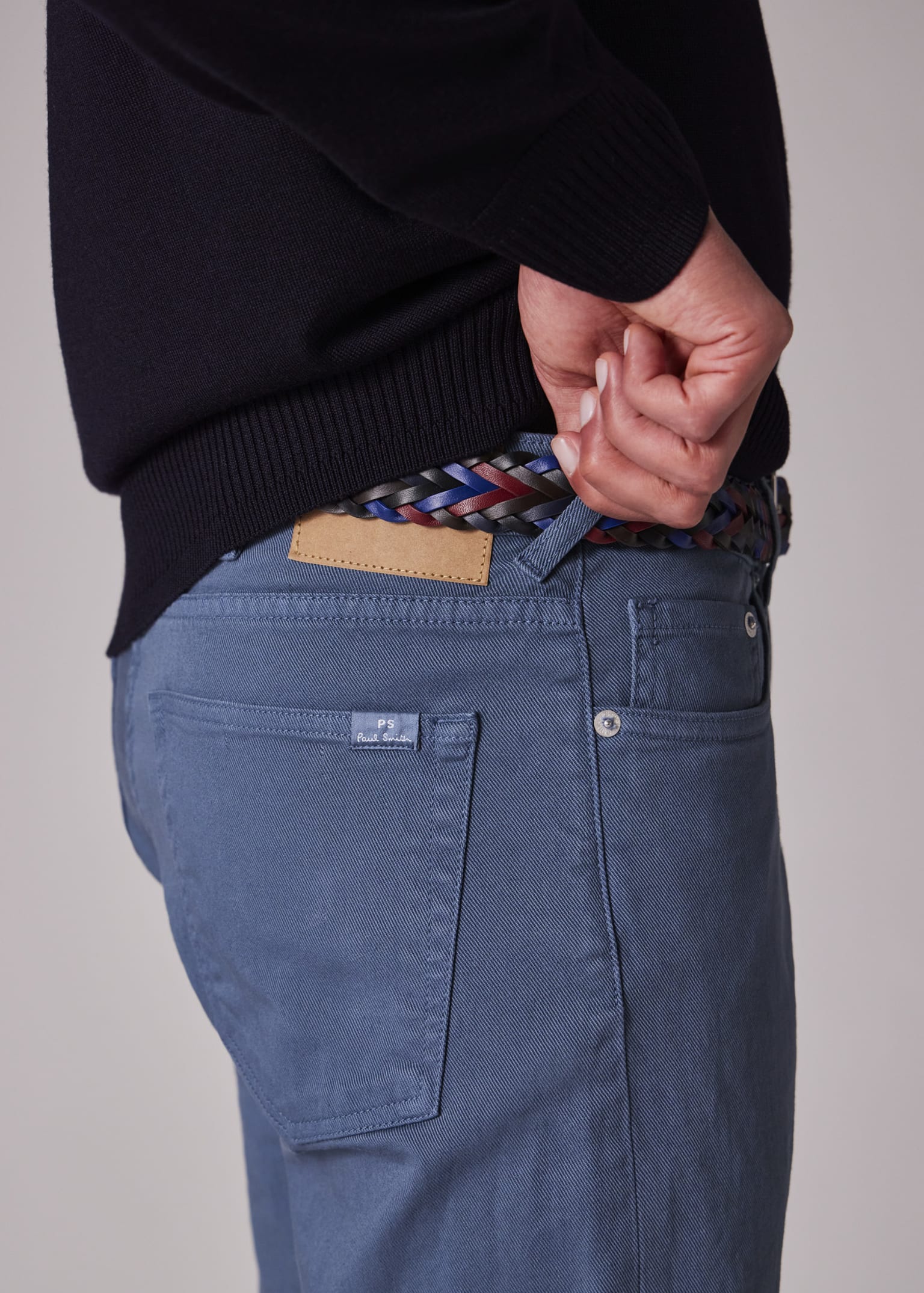 Men's Tapered-Fit Mid Blue Garment-Dyed Organic Cotton-Stretch Jeans