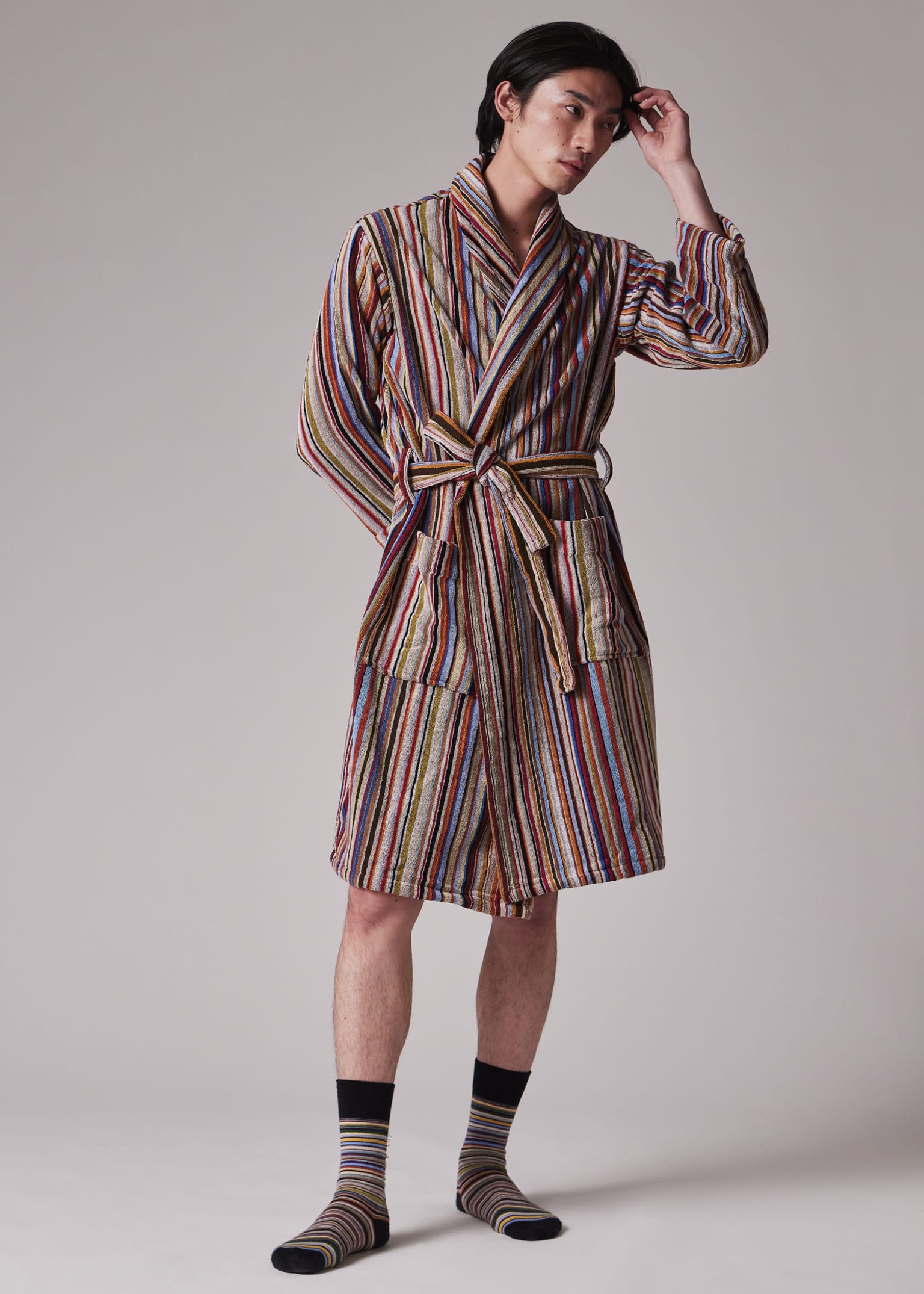 'Signature Stripe' Woven Cotton Bathrobe S