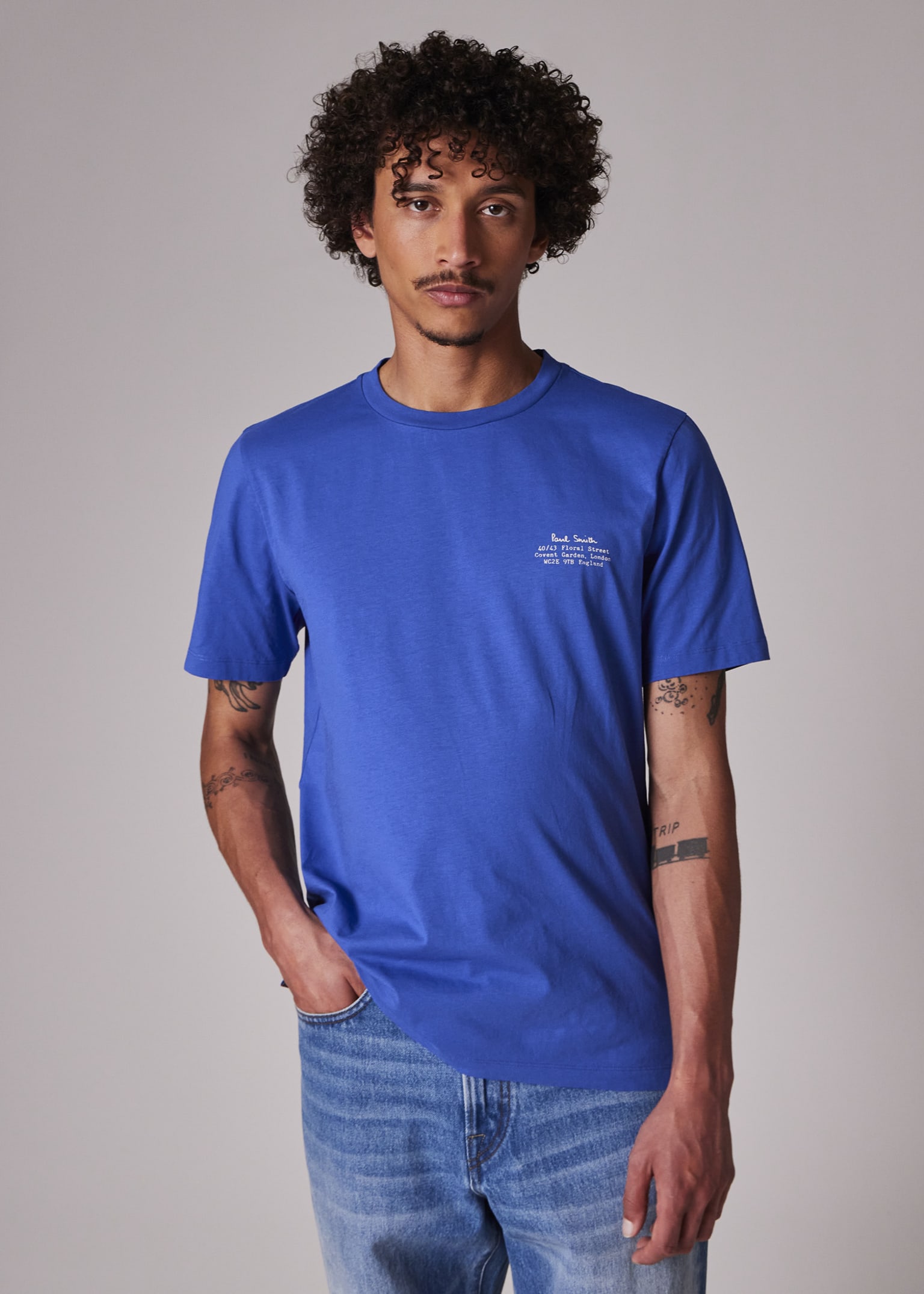 Tシャツ・カットソー PAUL SMITH Men T Shirts M1R697PSH0008449 Blue Men's Blue Jacquard Contrast-Collar T-Shirt