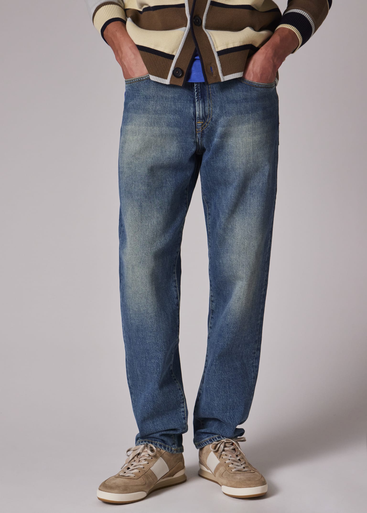 Relaxed Tapered-Fit Antique-Wash Organic Vintage Stretch Jeans