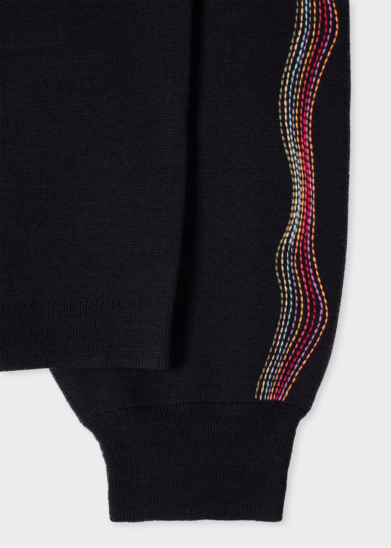 Paul Smith Wool×Cotton×Acrylic Knit Women's Navy 'Swirl' Embroidered Sleeves Knitted Sweater