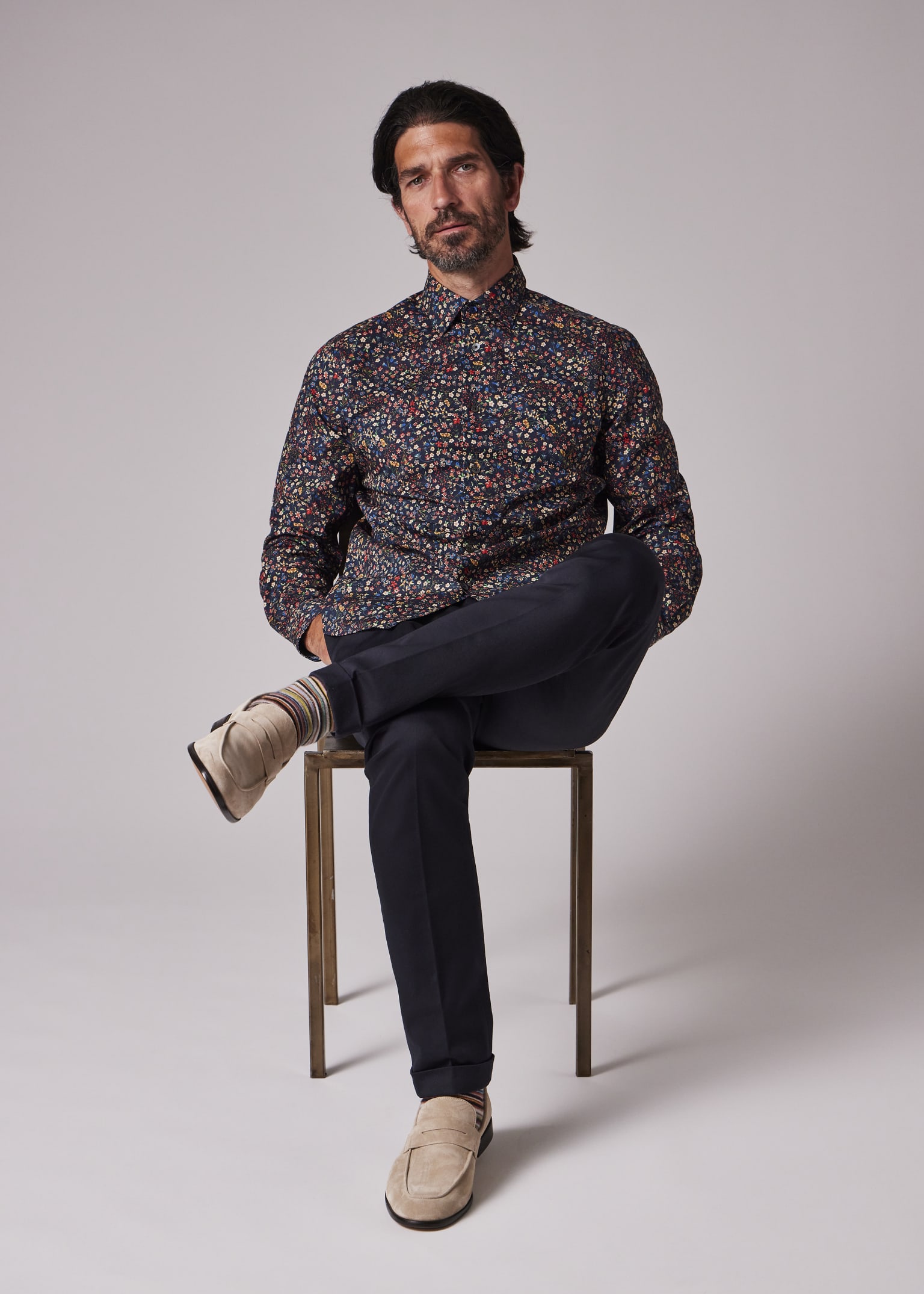 Men's Tailored-Fit Navy 'Liberty Floral' Shirt