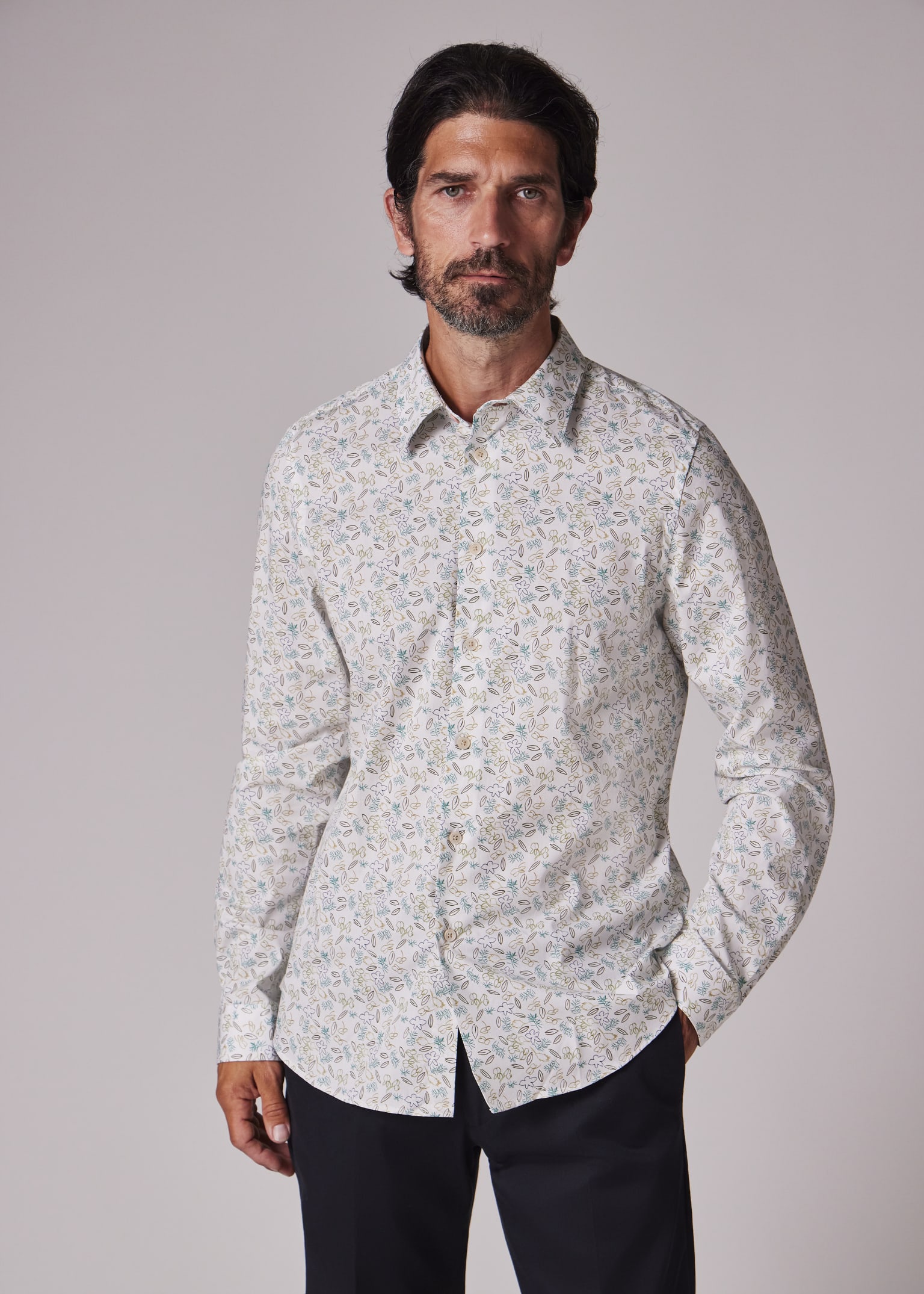 Men's White Tailored Fit Organic Cotton 'Globe Flower' Shirt