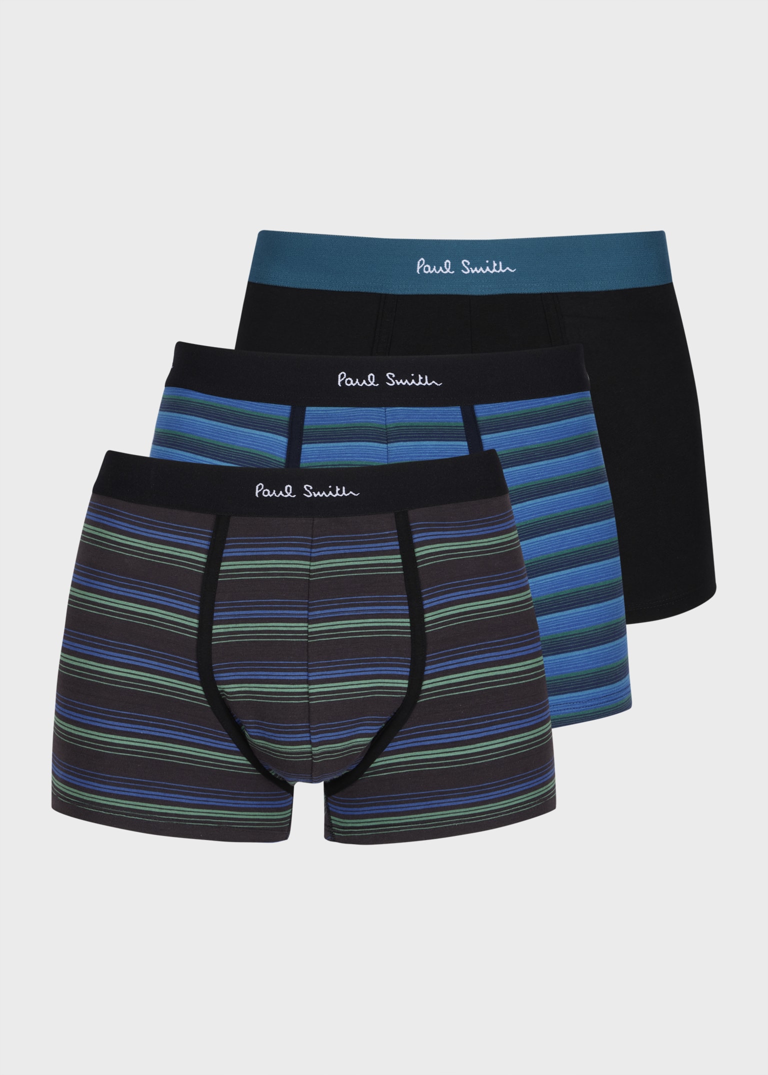 Men's Black and Blue Stripe Boxer Briefs Three Pack