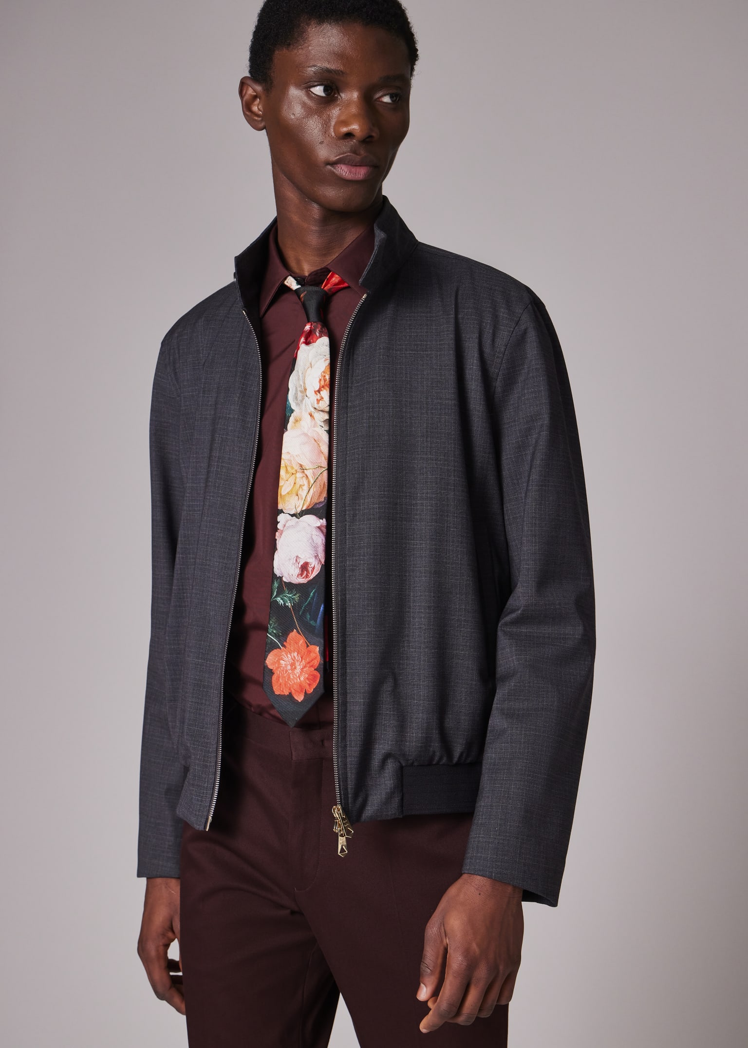 Men's Grey 'Storm System' Super-Fine Merino Bomber Jacket