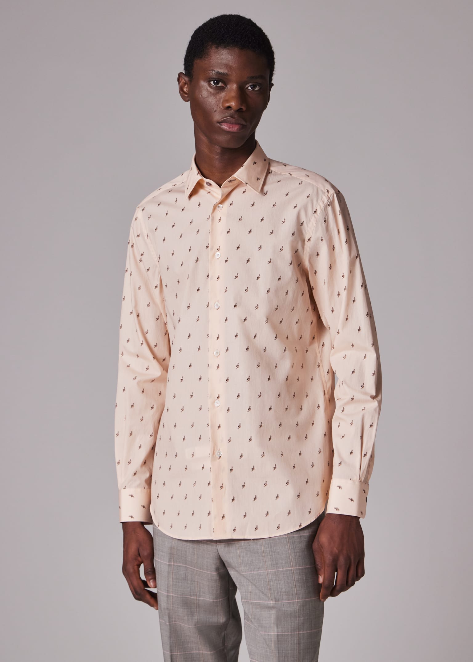 Men's Tailored-Fit Pink 'Butterfly' Print Shirt