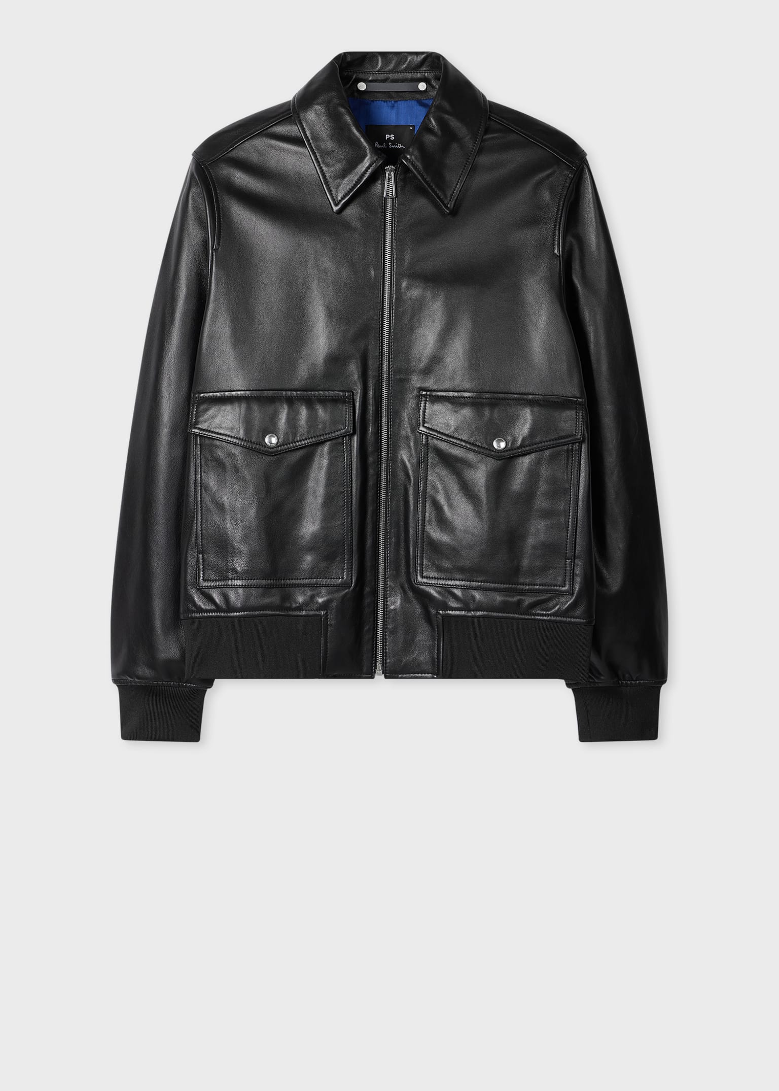 Men's Black Leather Patch-Pocket Jacket