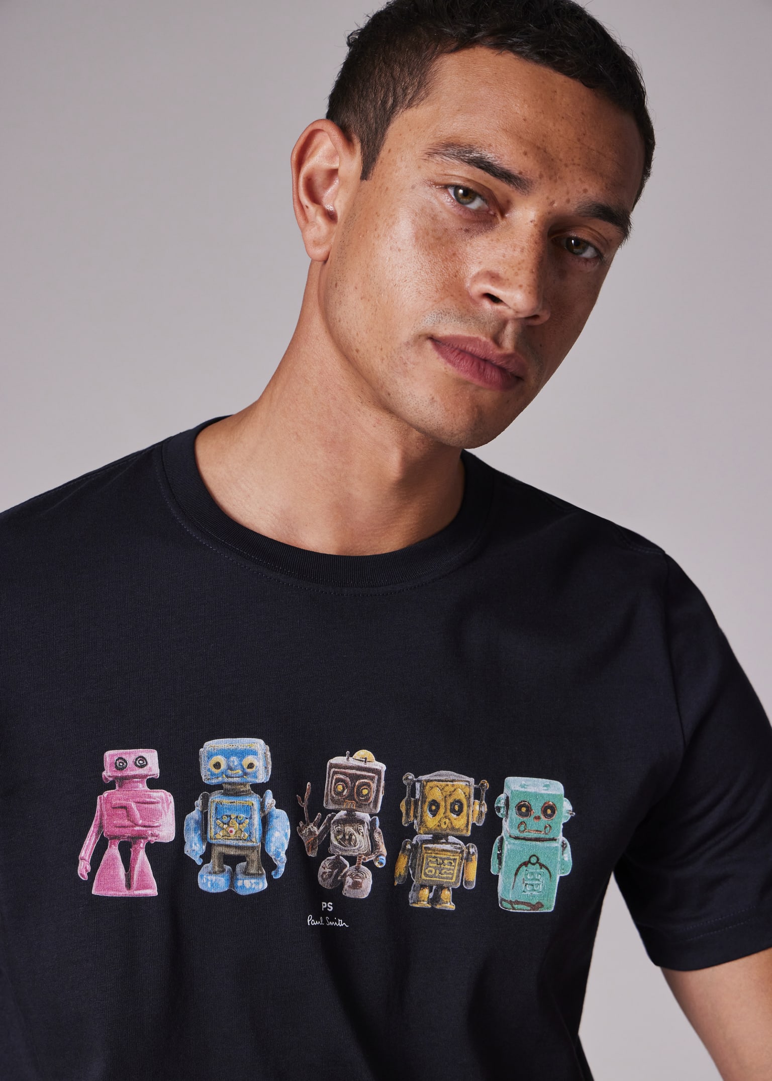 Men's Regular Fit 'Robots' Print Blue Organic Cotton T-Shirt