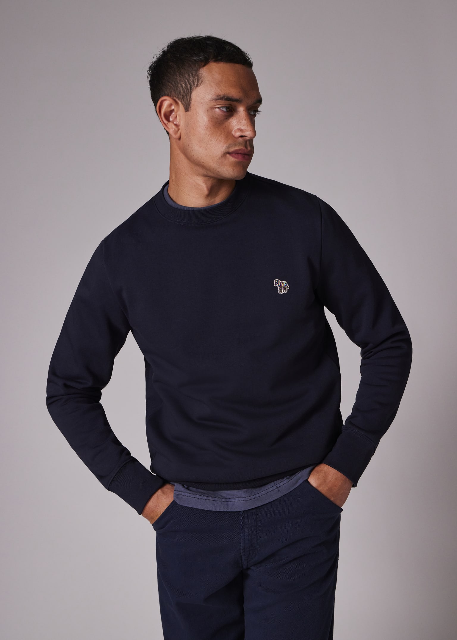 Navy Blue Zebra Logo Cotton Sweatshirt