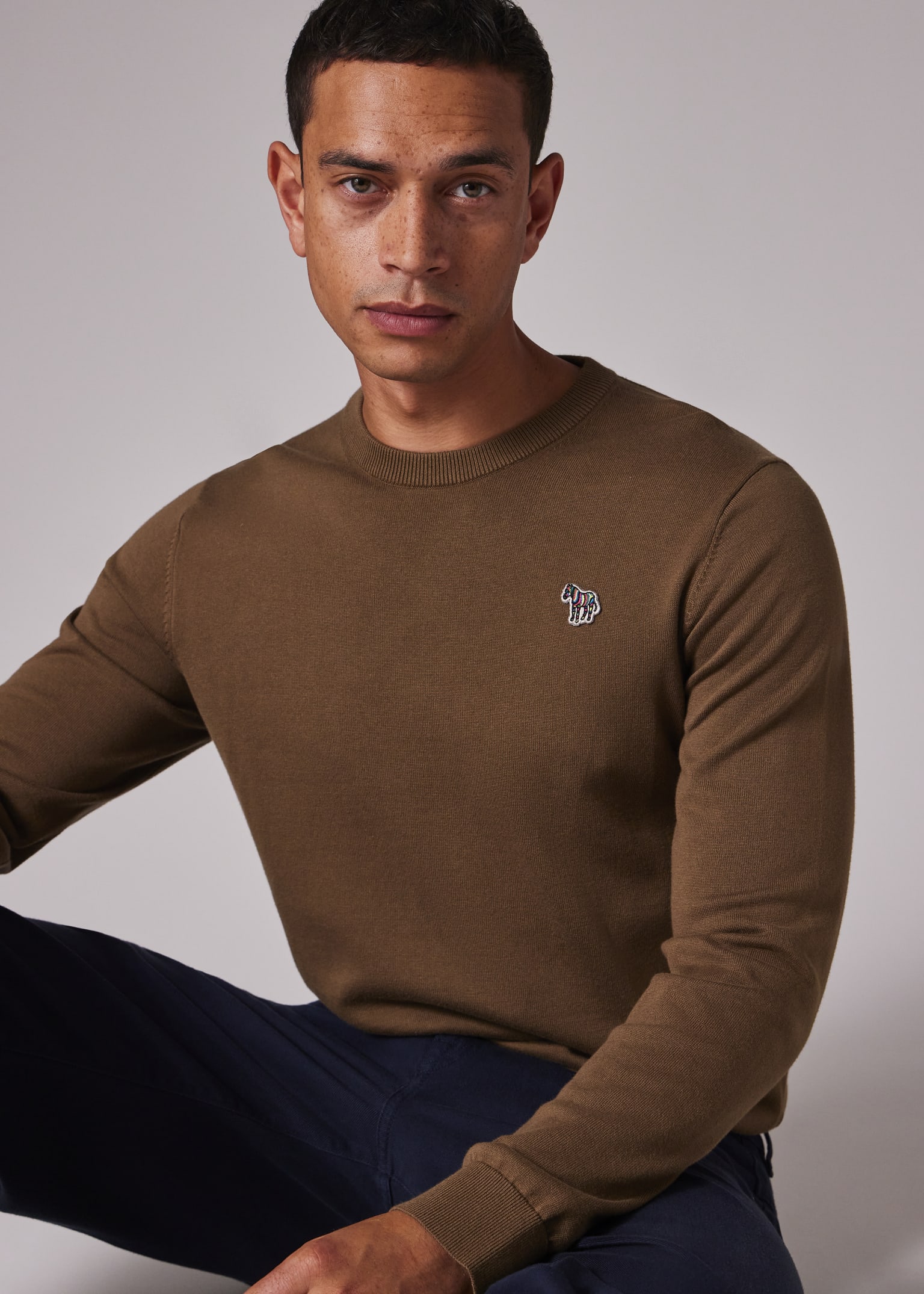 Khaki Organic Cotton Zebra Logo Sweater
