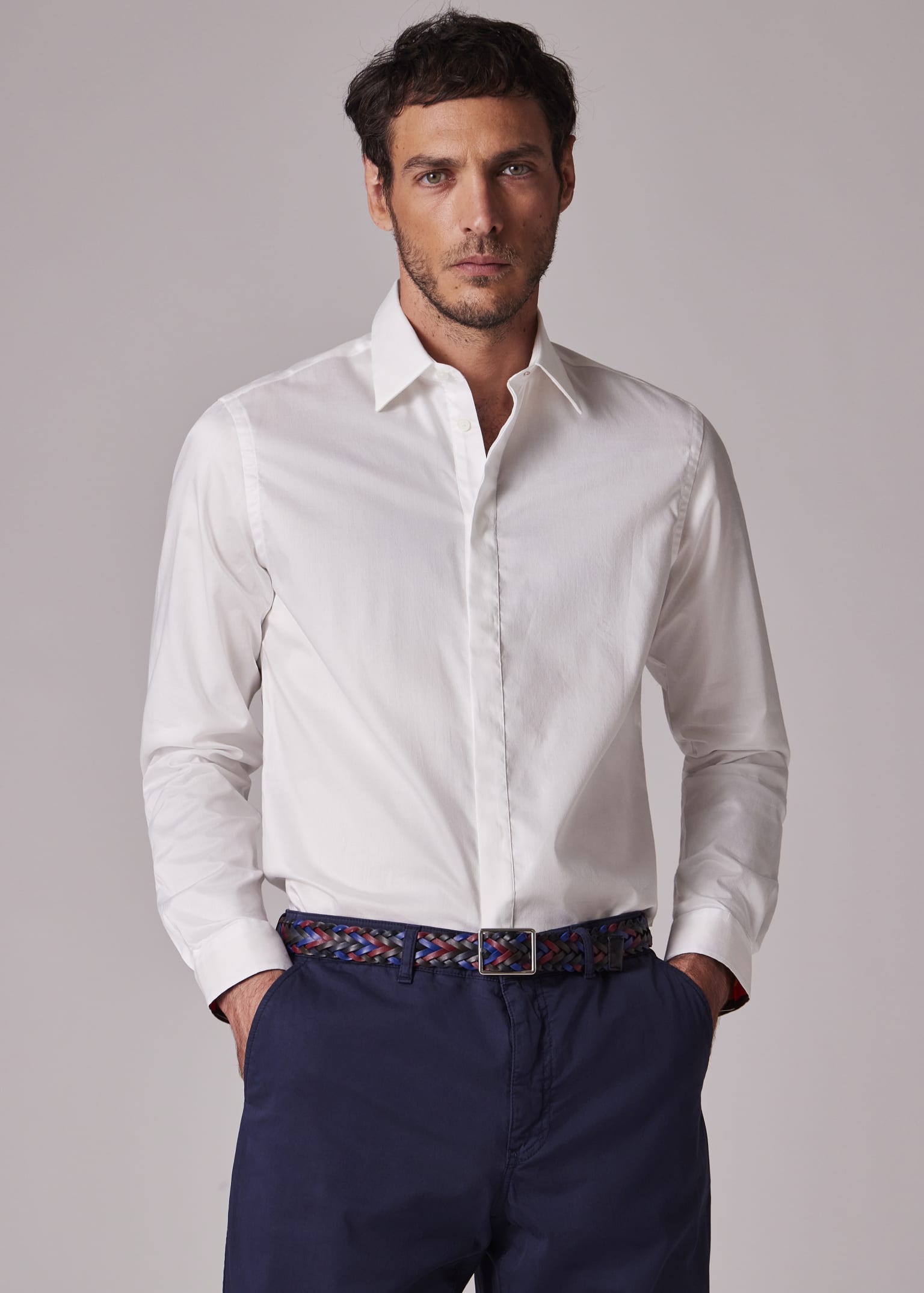 Men's White Slim Fit Floral Printed Chambray Weave Cotton Casual Shirt