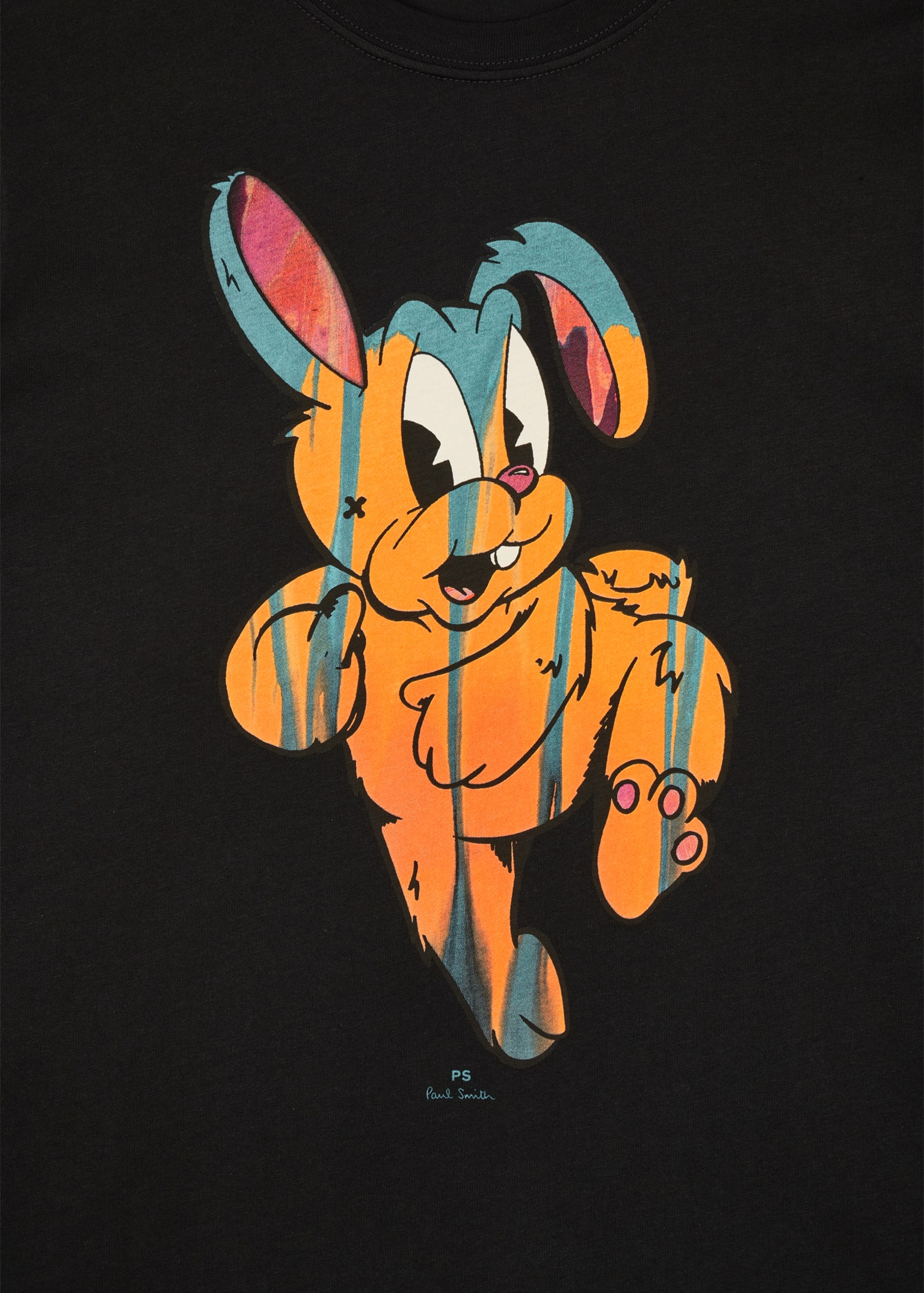 Men's Black Regular Fit Organic Cotton 'Painted Rabbit' T-Shirt