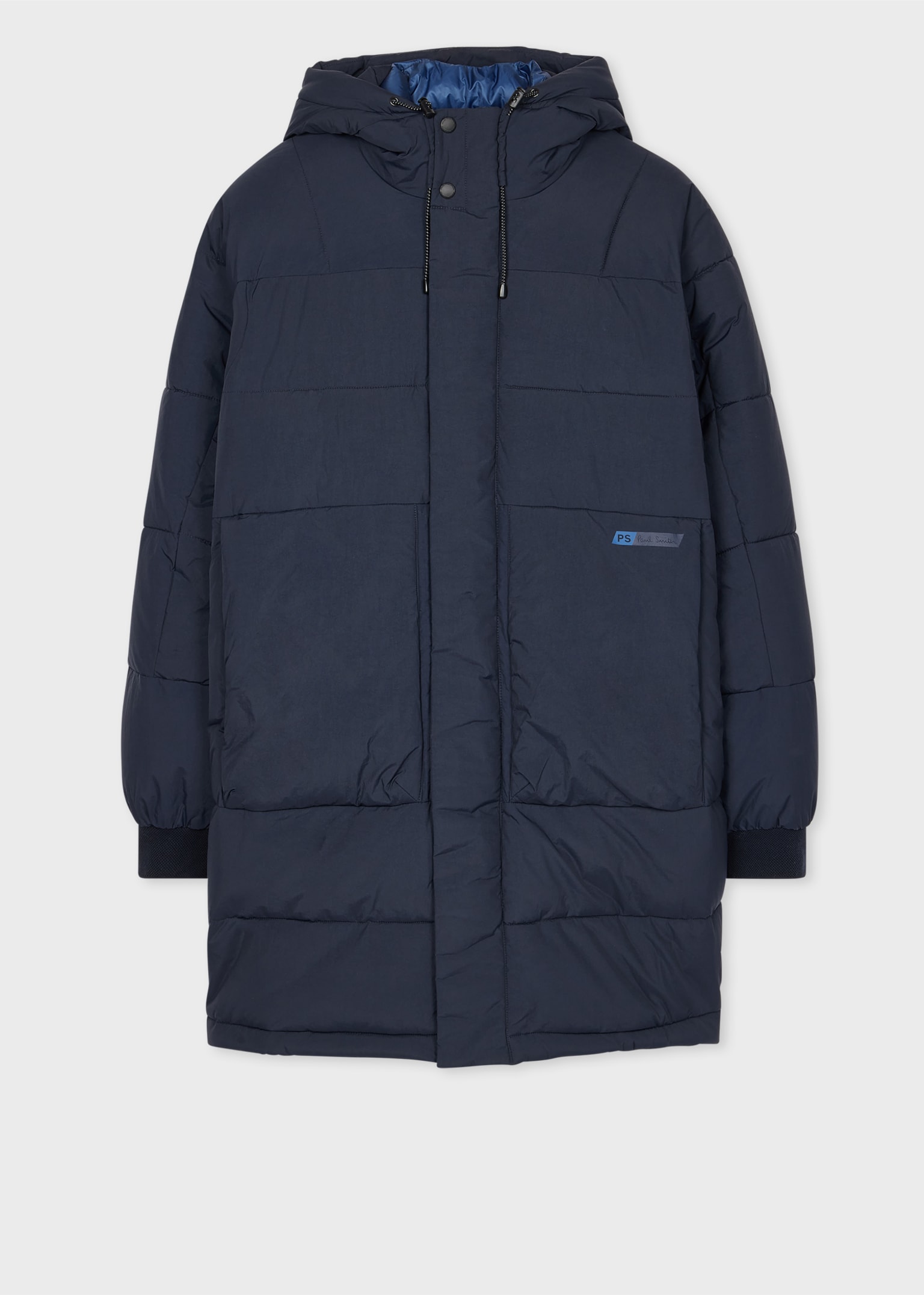 Men's Navy Recycled-Nylon Long Wadded Coat