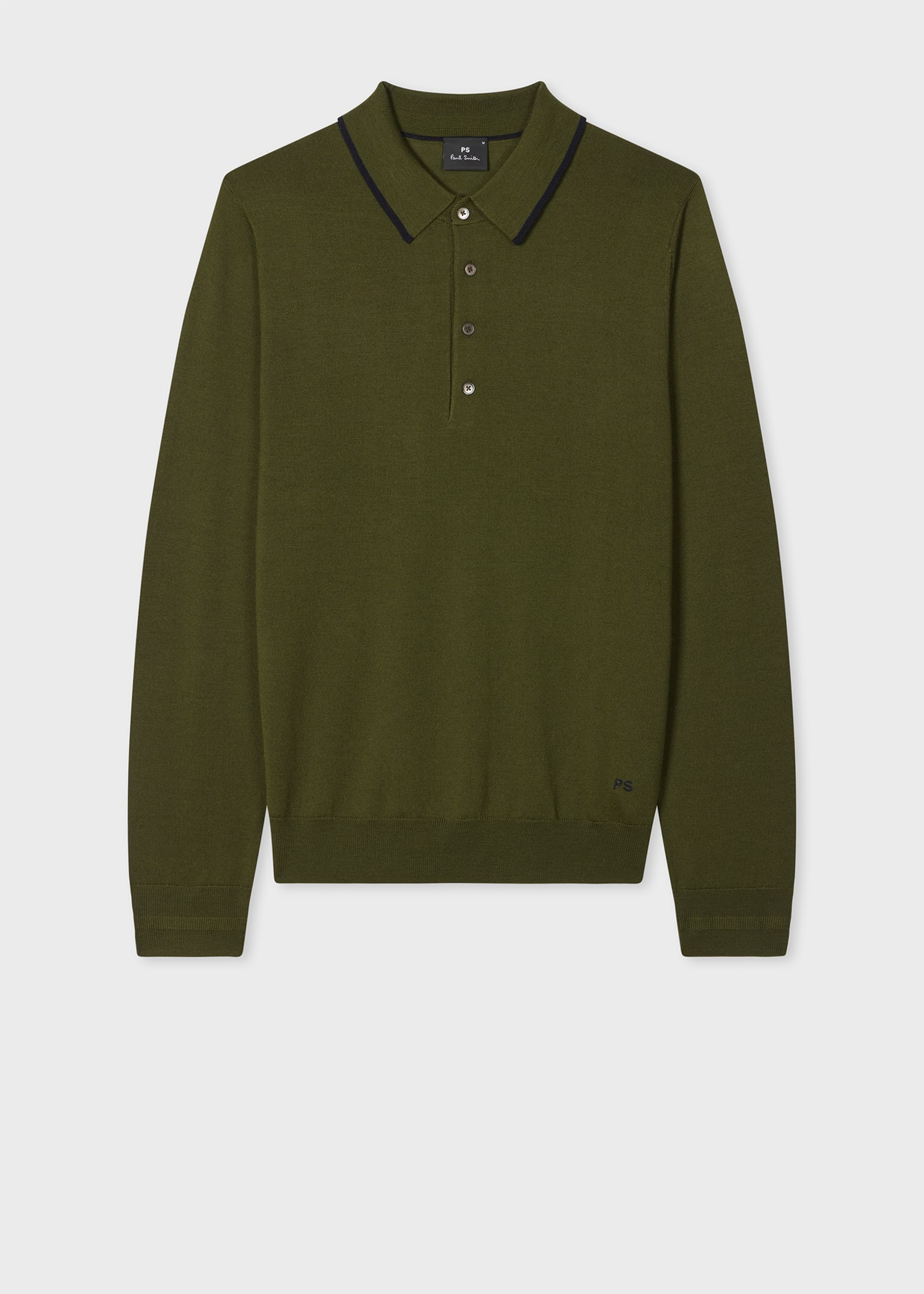 Green Merino Wool Polo Sweater