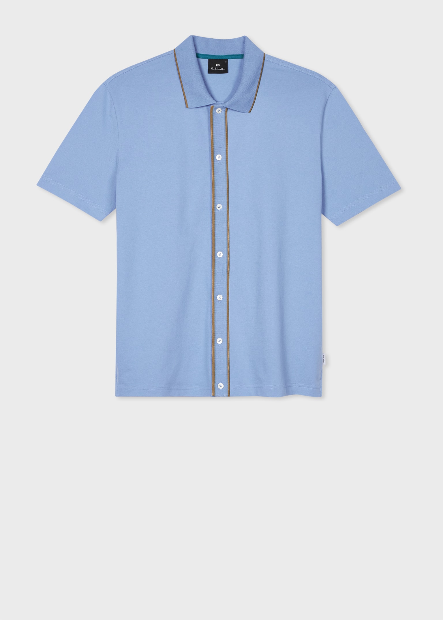 Men's Light Blue Stretch-Cotton Polo Shirt With Tipping