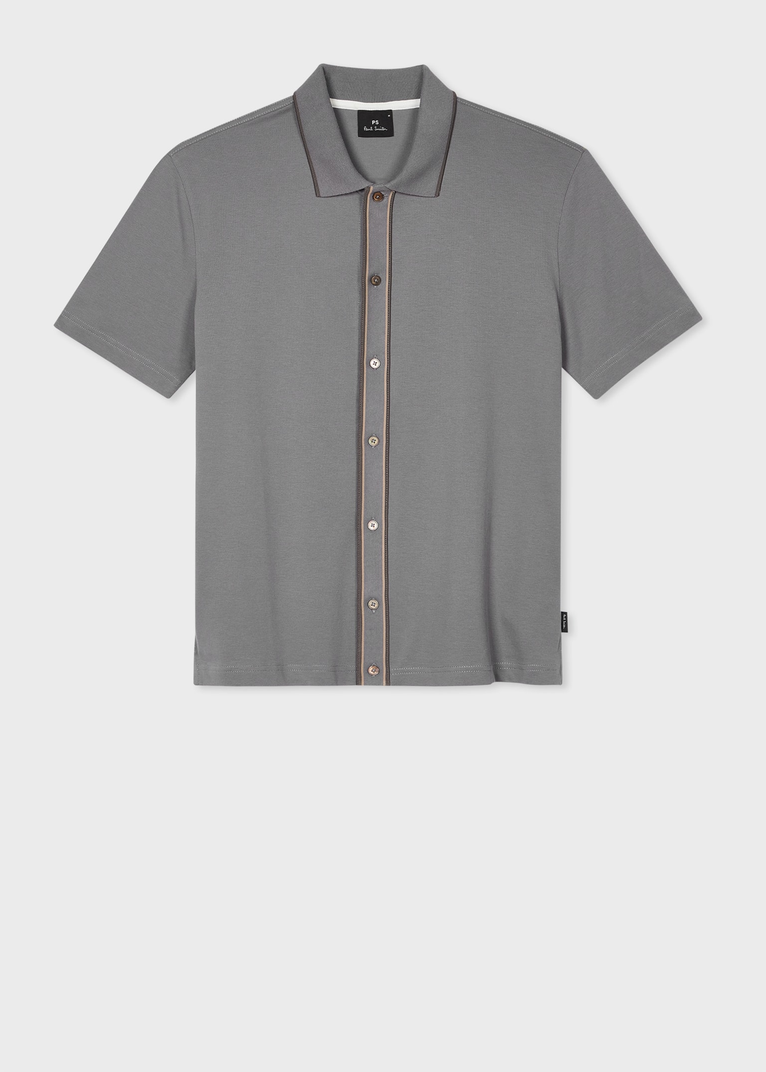 Men's Grey Stretch-Cotton Polo Shirt With Two-Tone Tipping