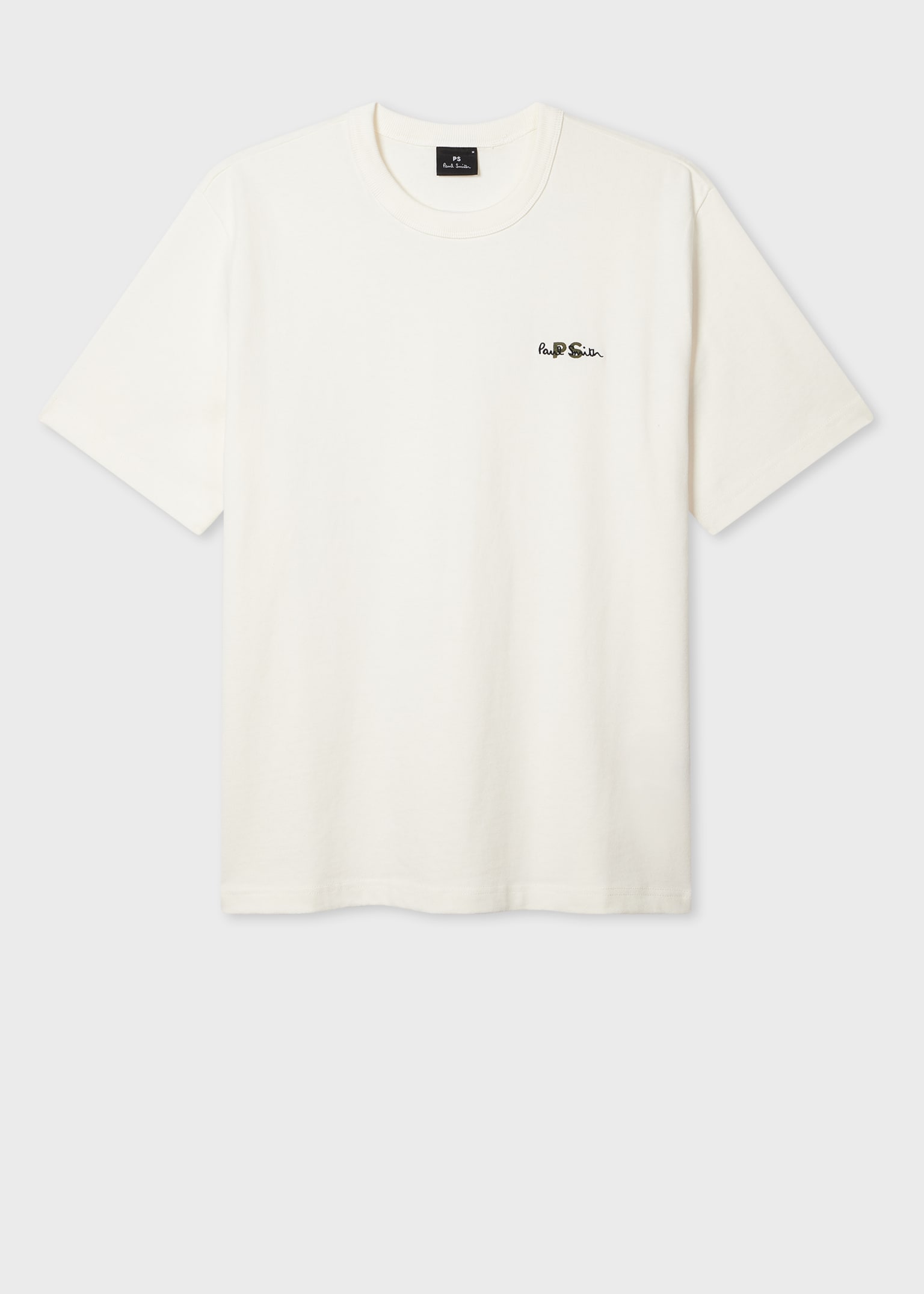 Men's Ecru Logo Embroidery Cotton T-Shirt