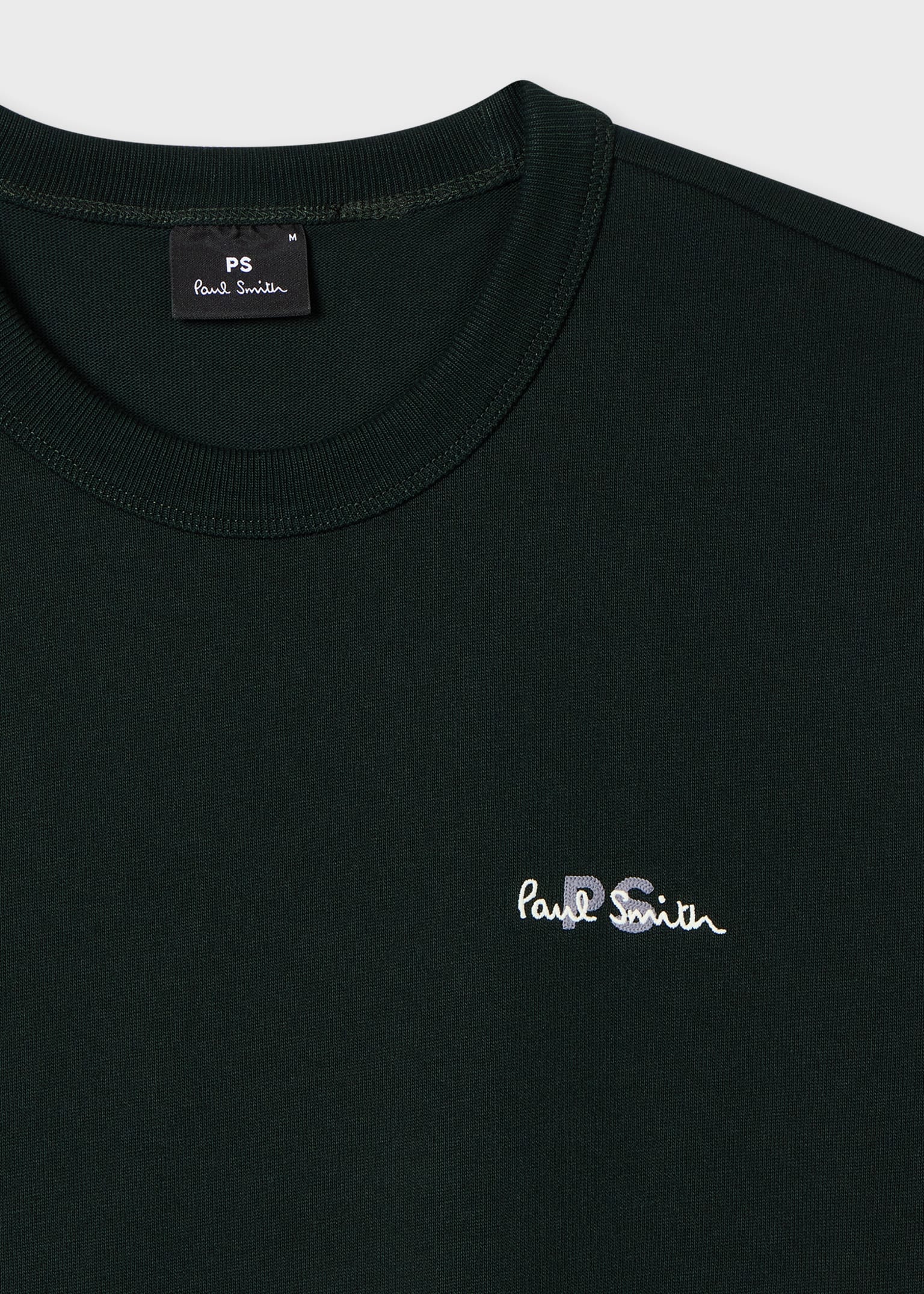 Men's Dark Green Logo Embroidery Cotton T-Shirt