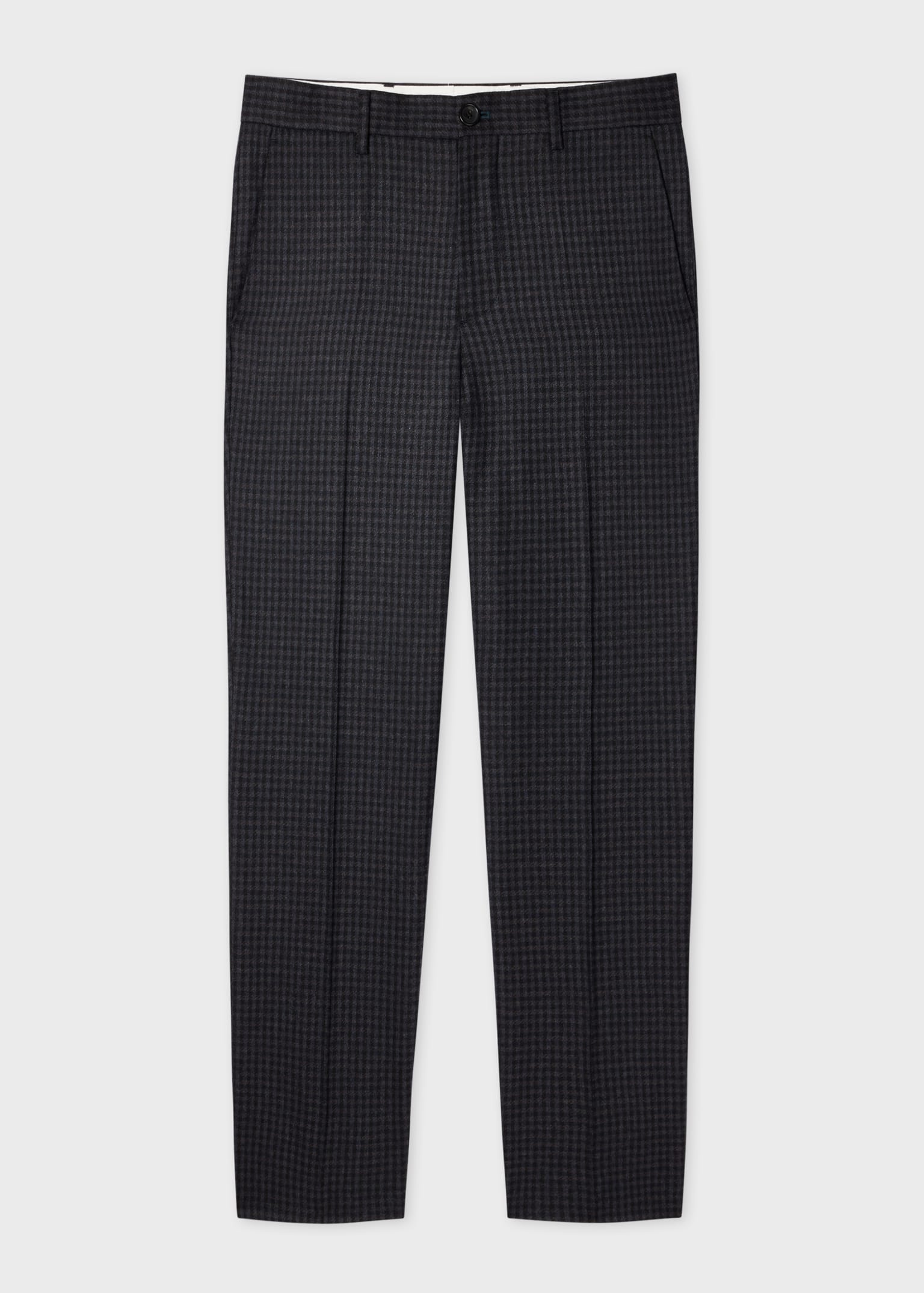Men's Navy Check Mid-Fit Wool Stretch Trousers