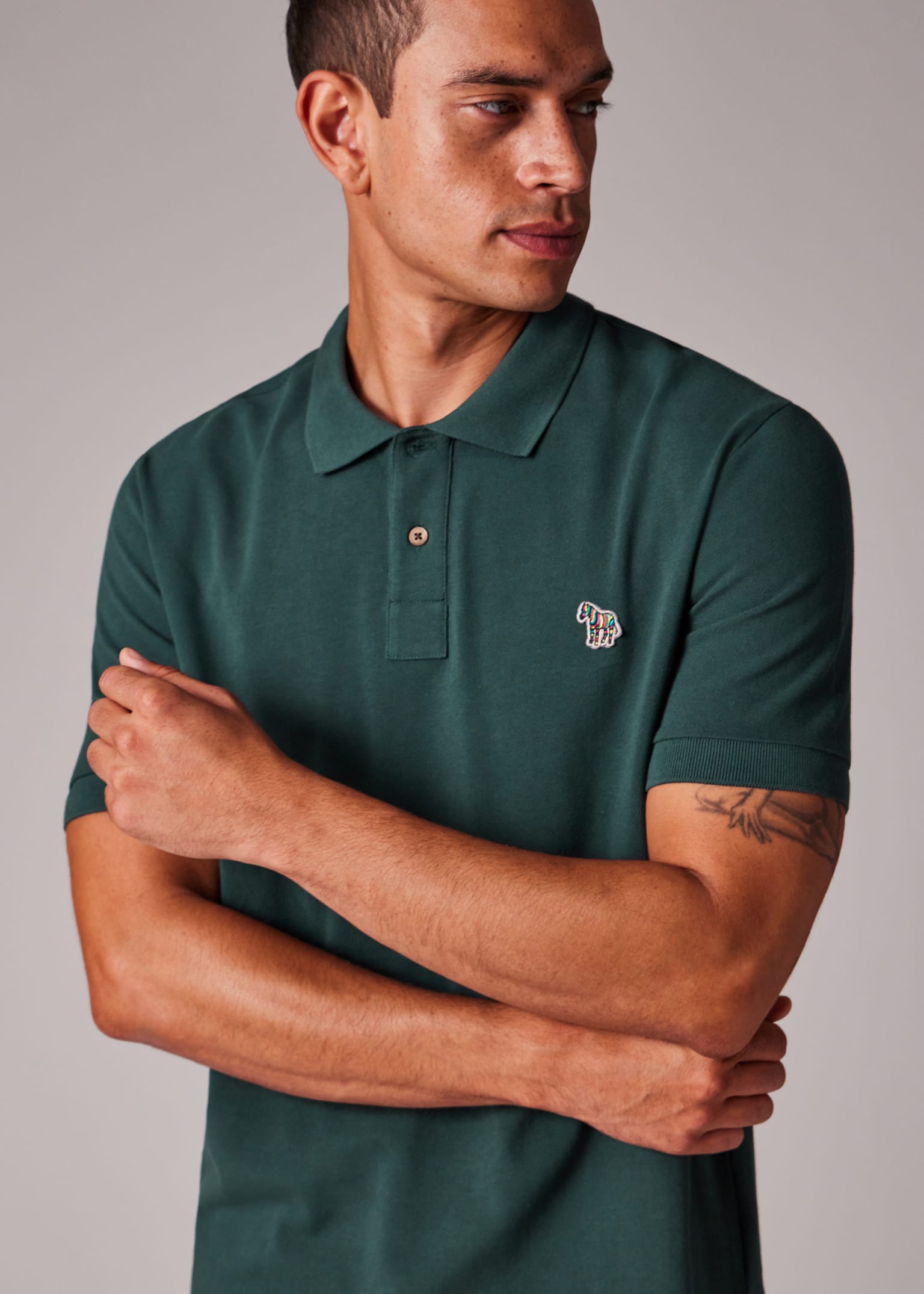Men's Dark Green Organic Cotton Zebra Polo Shirt