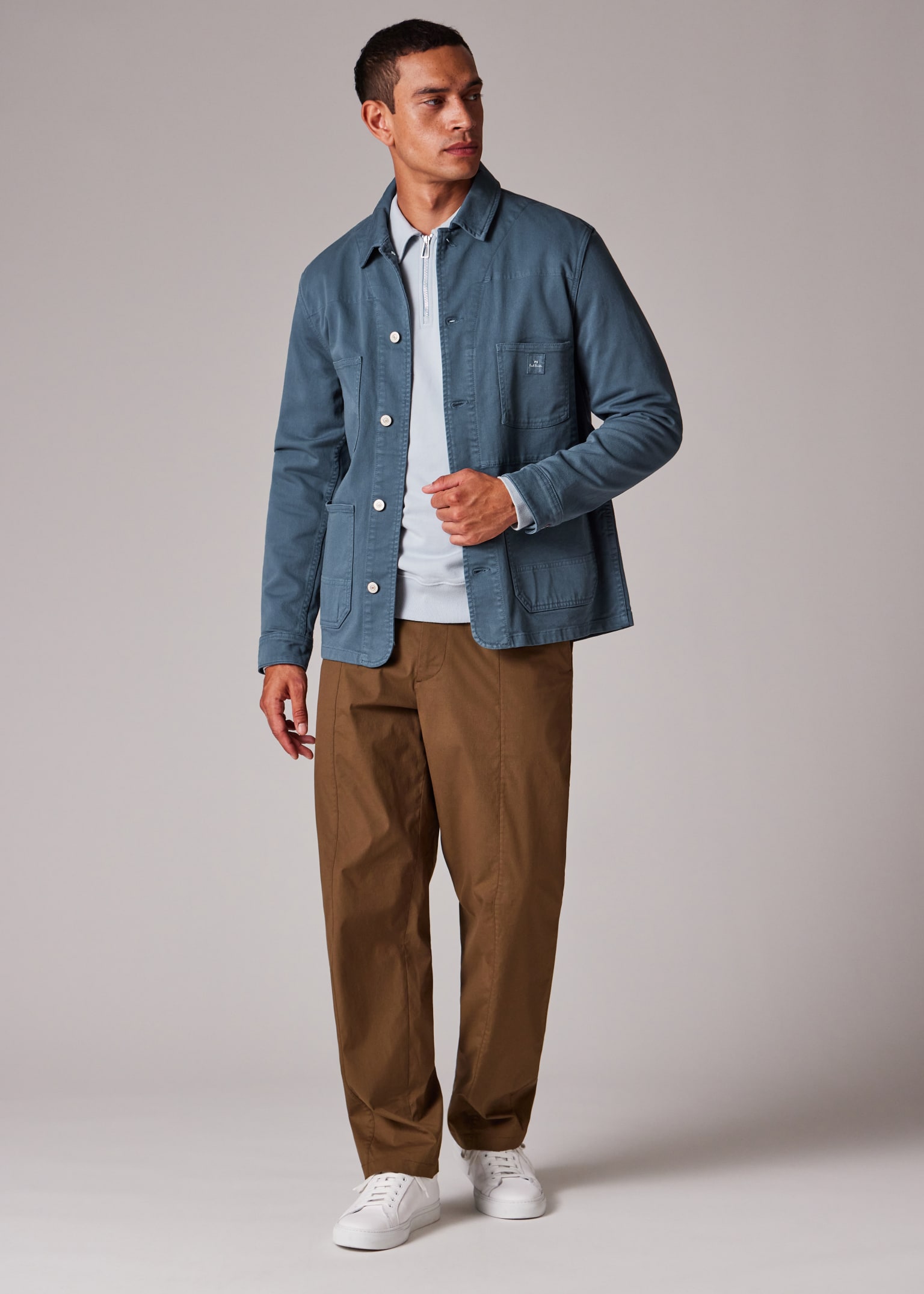 ジャケット・アウター PaulSmith stitch paint tailored jacket Men's Mid Blue Stretch Cotton-Twill Chore Jacket