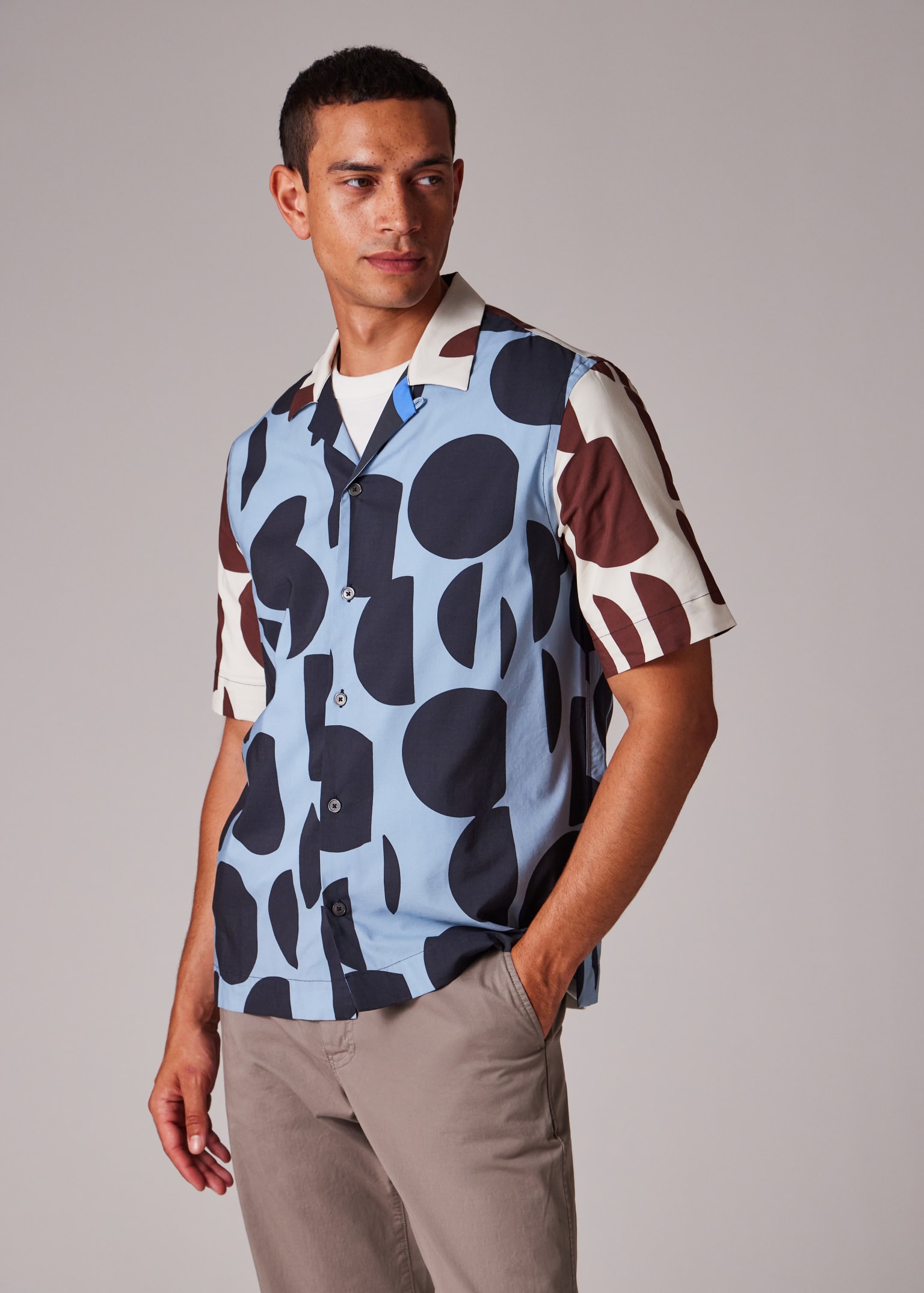 Men's Blue 'Cut-Up Dots' Print Short-Sleeve Shirt