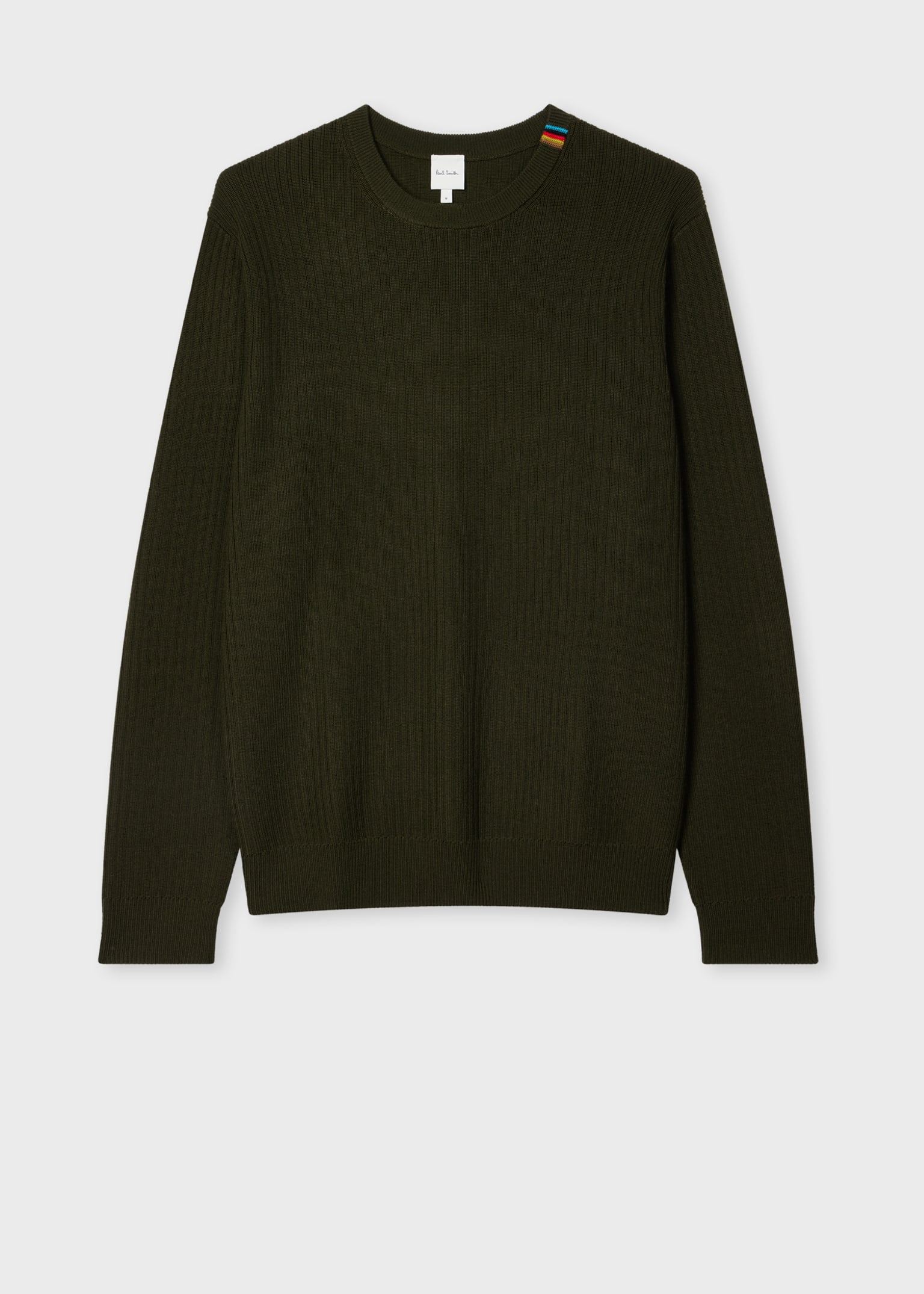 Men's Khaki Washable Merino Wool 'Signature Stripe' Crew