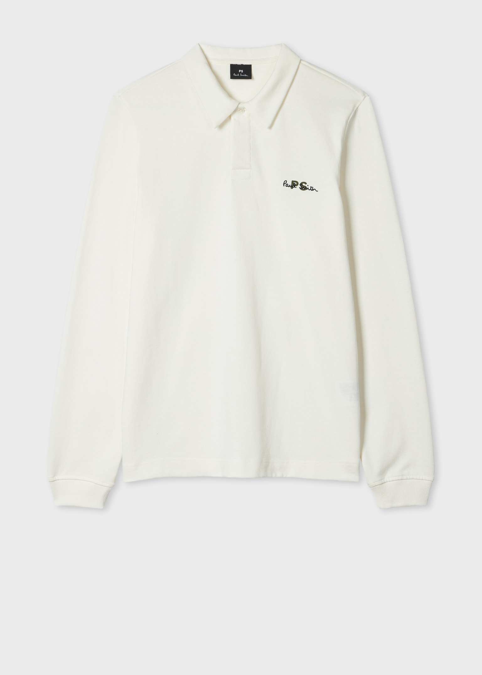 White Cotton Logo Long-Sleeve Polo Shirt
