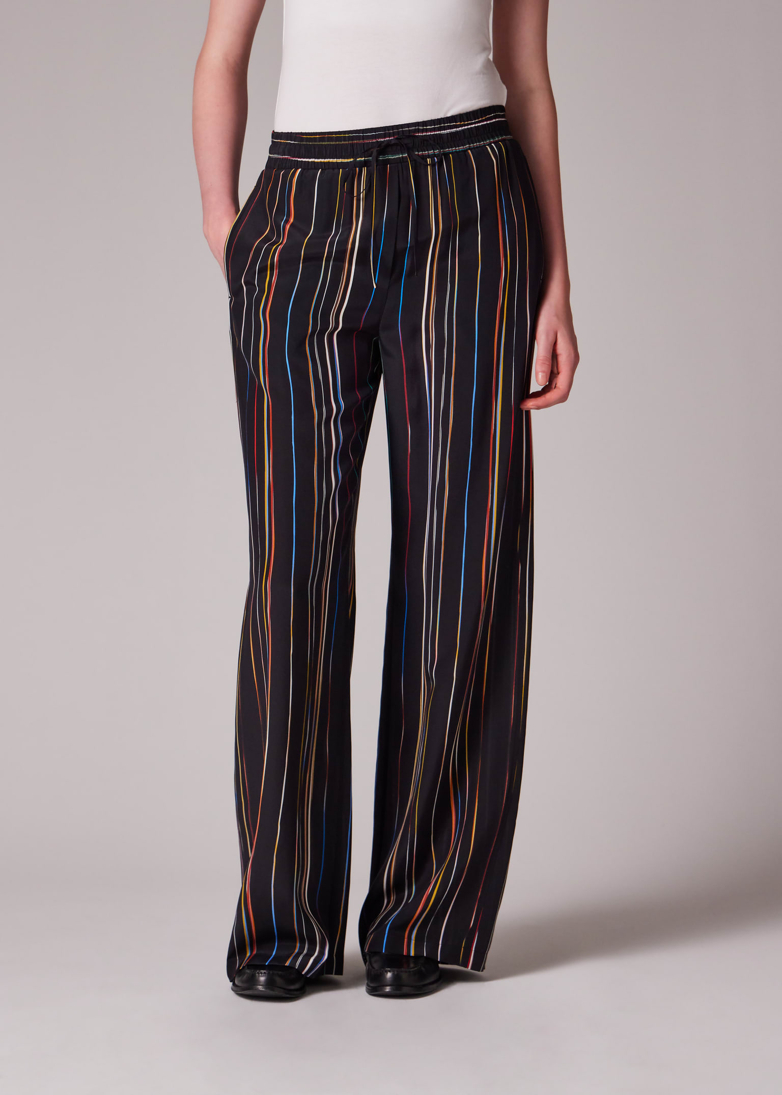 Women's Dark Navy Pinstripe 'Signature Stripe' Wide-Leg Trousers