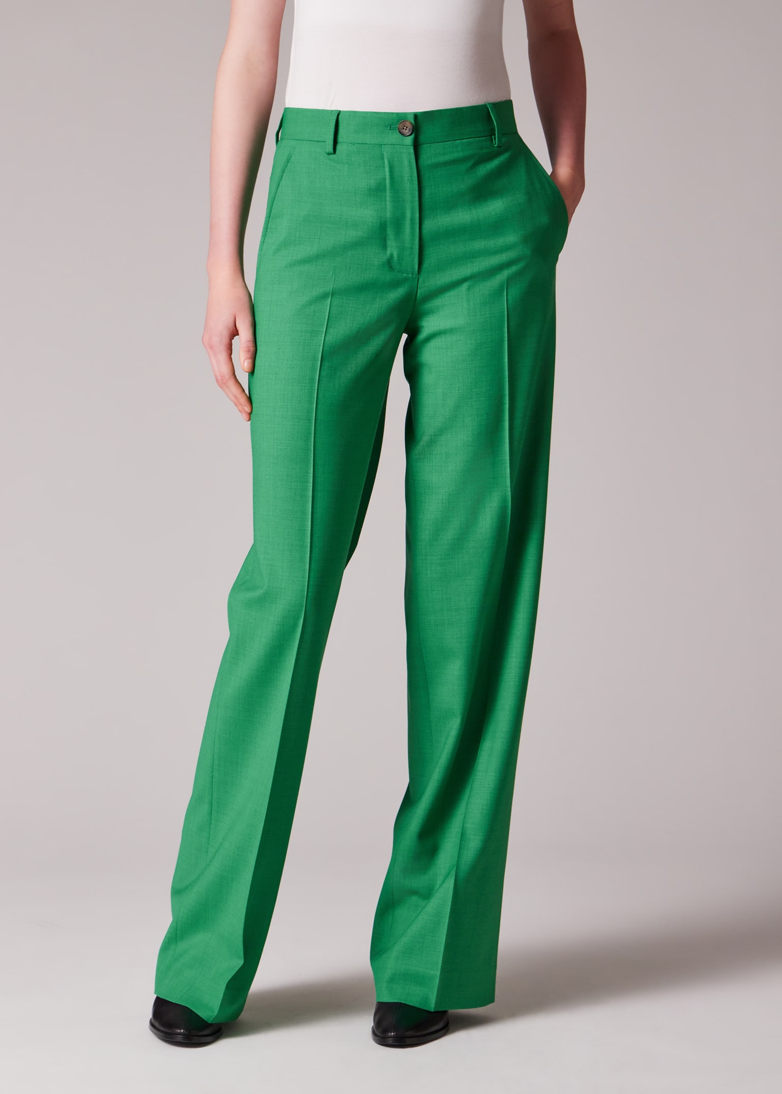 Women's Green Wool-Blend Wide-Leg Trousers