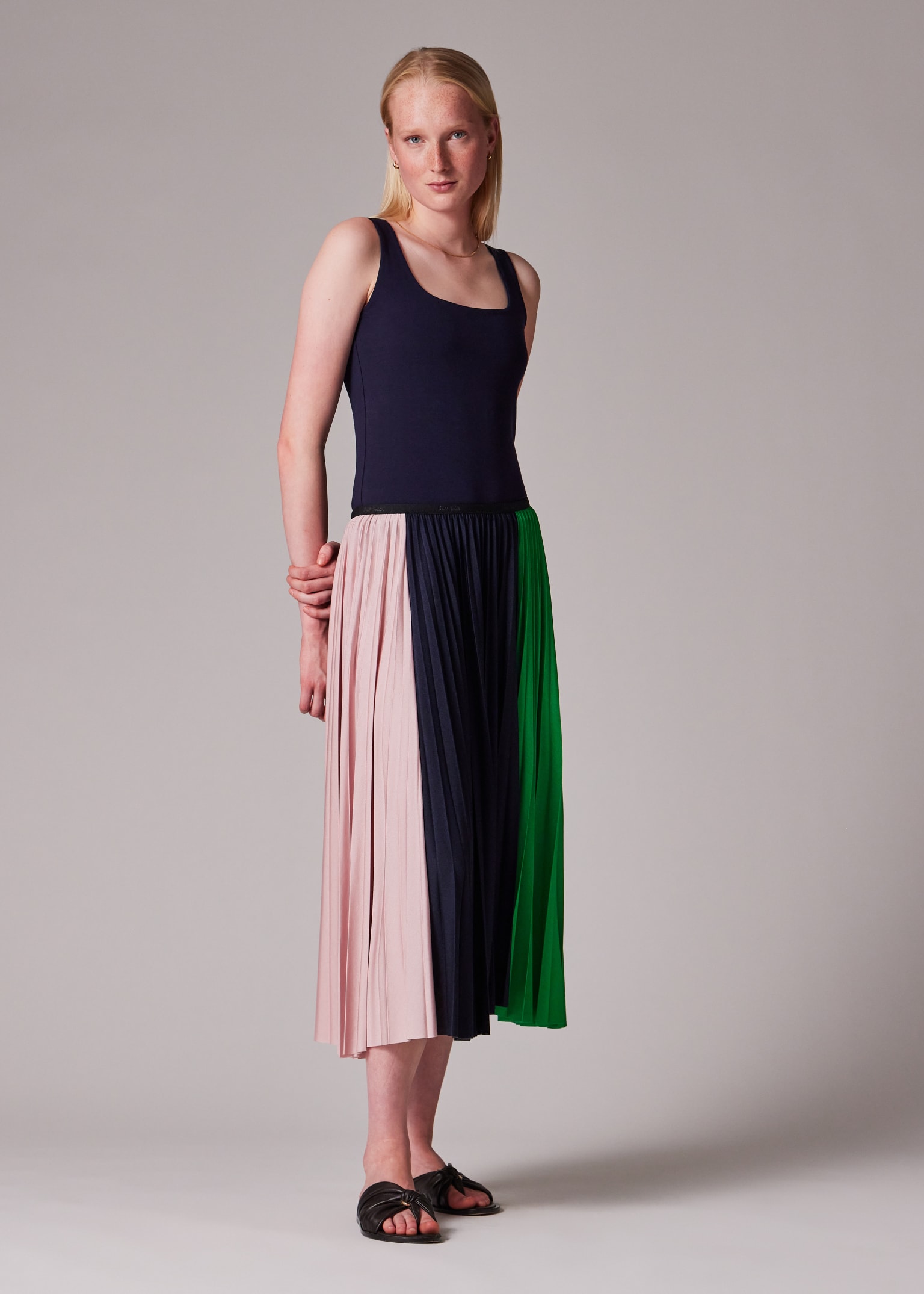 スカート PAUL SMITH Woman Skirt Multicolor W1R014SBP11071 32 Women's Pistachio Gradient 'Signature Stripe' Pleated Skirt