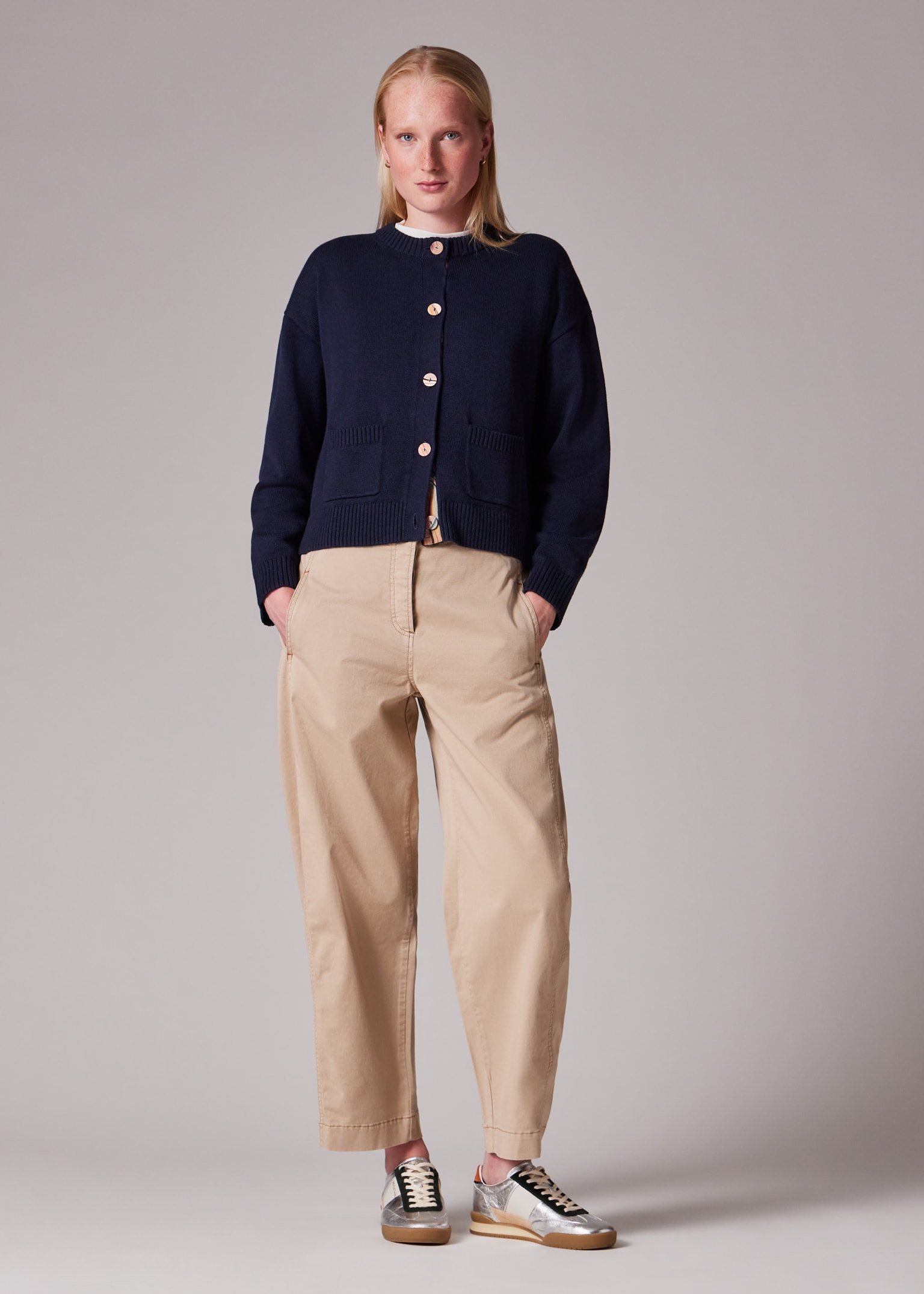 トップス Paul Smith LOW GUAGE GOWN CARDIGAN Women's Navy 'Swirl' Placket Cardigan