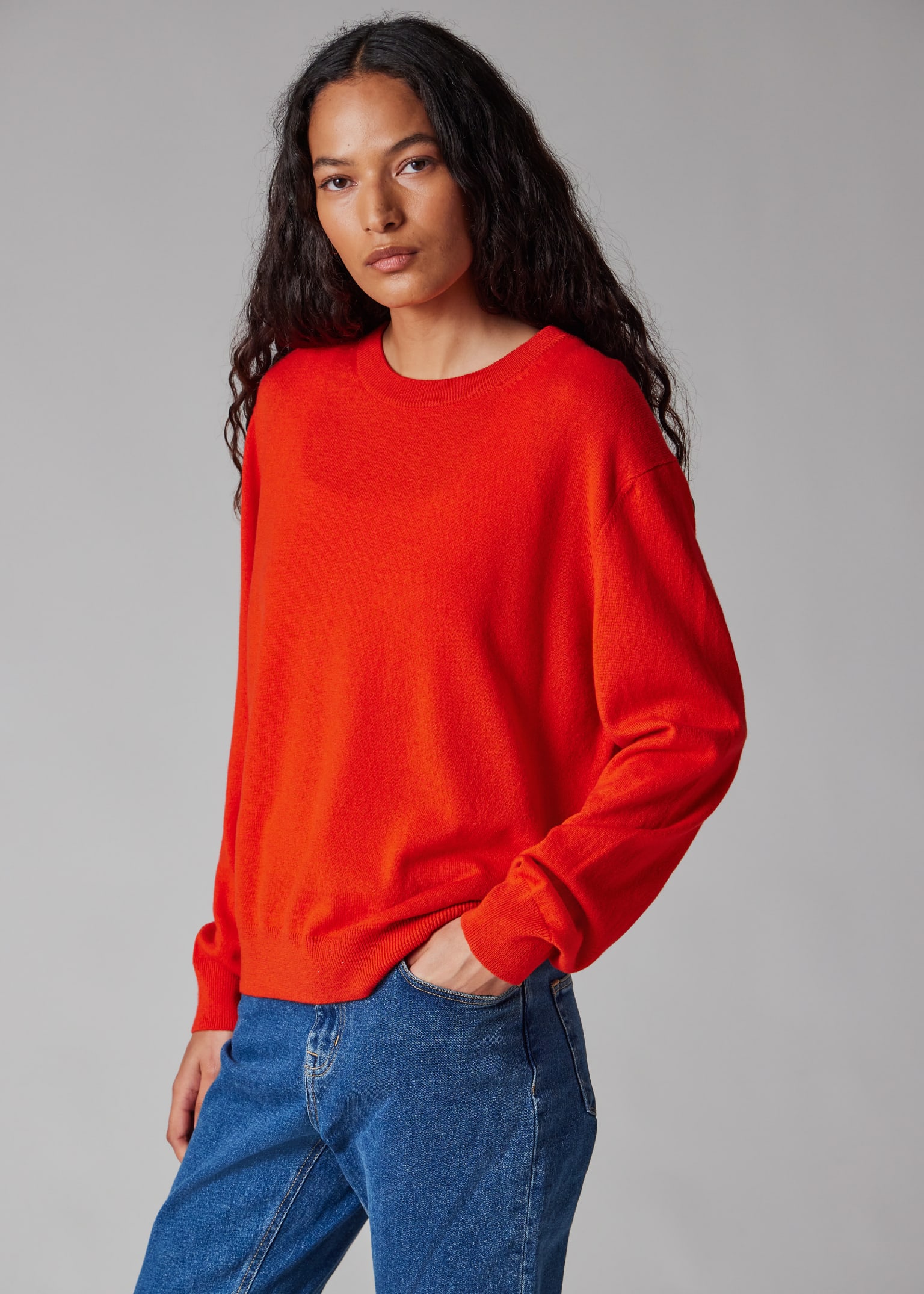 Women's Red Crew Neck Cashmere Sweater