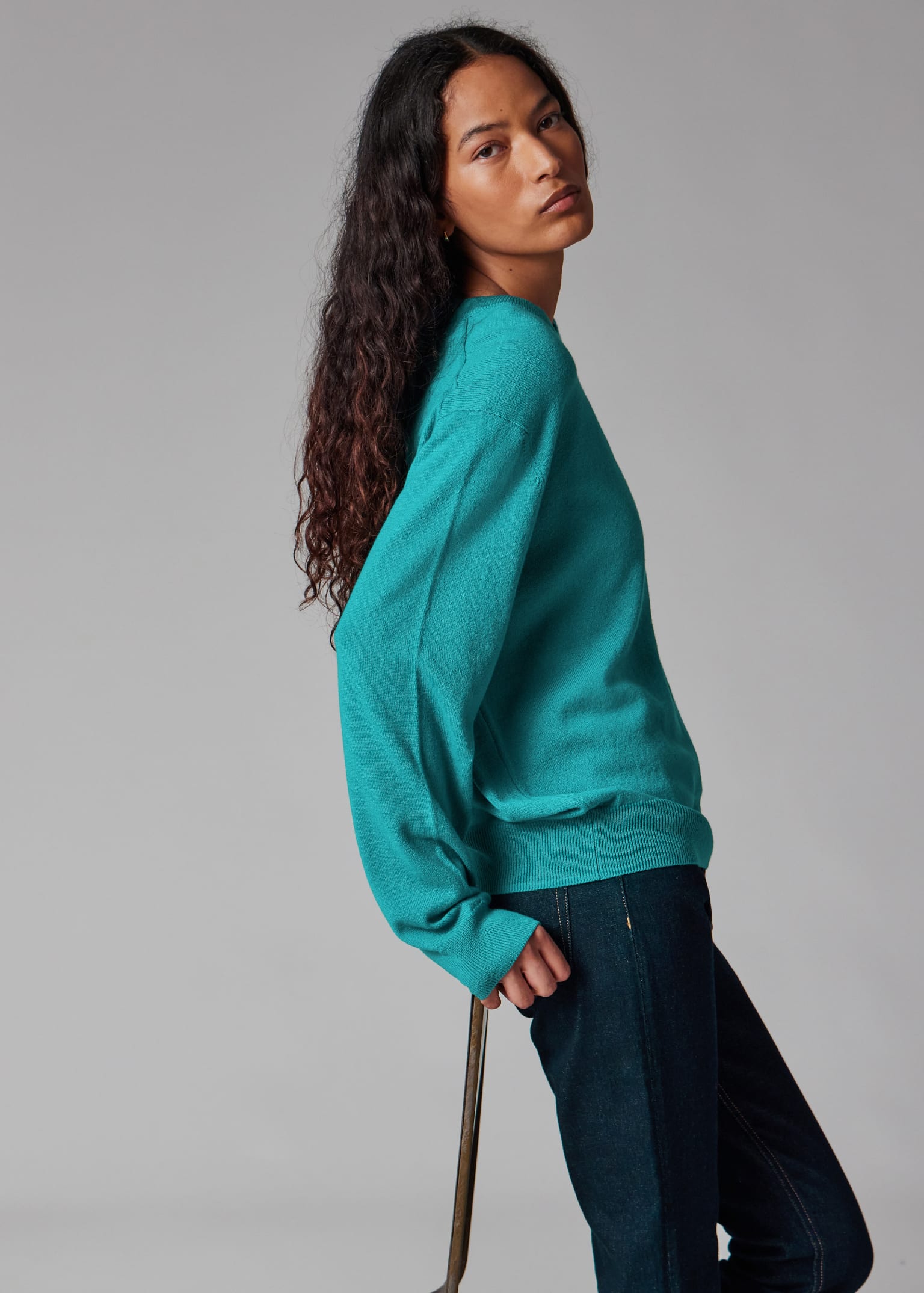 Women's Crew Neck Cashmere Sweater - Turquoise Blue, Small, 100% Cashmere