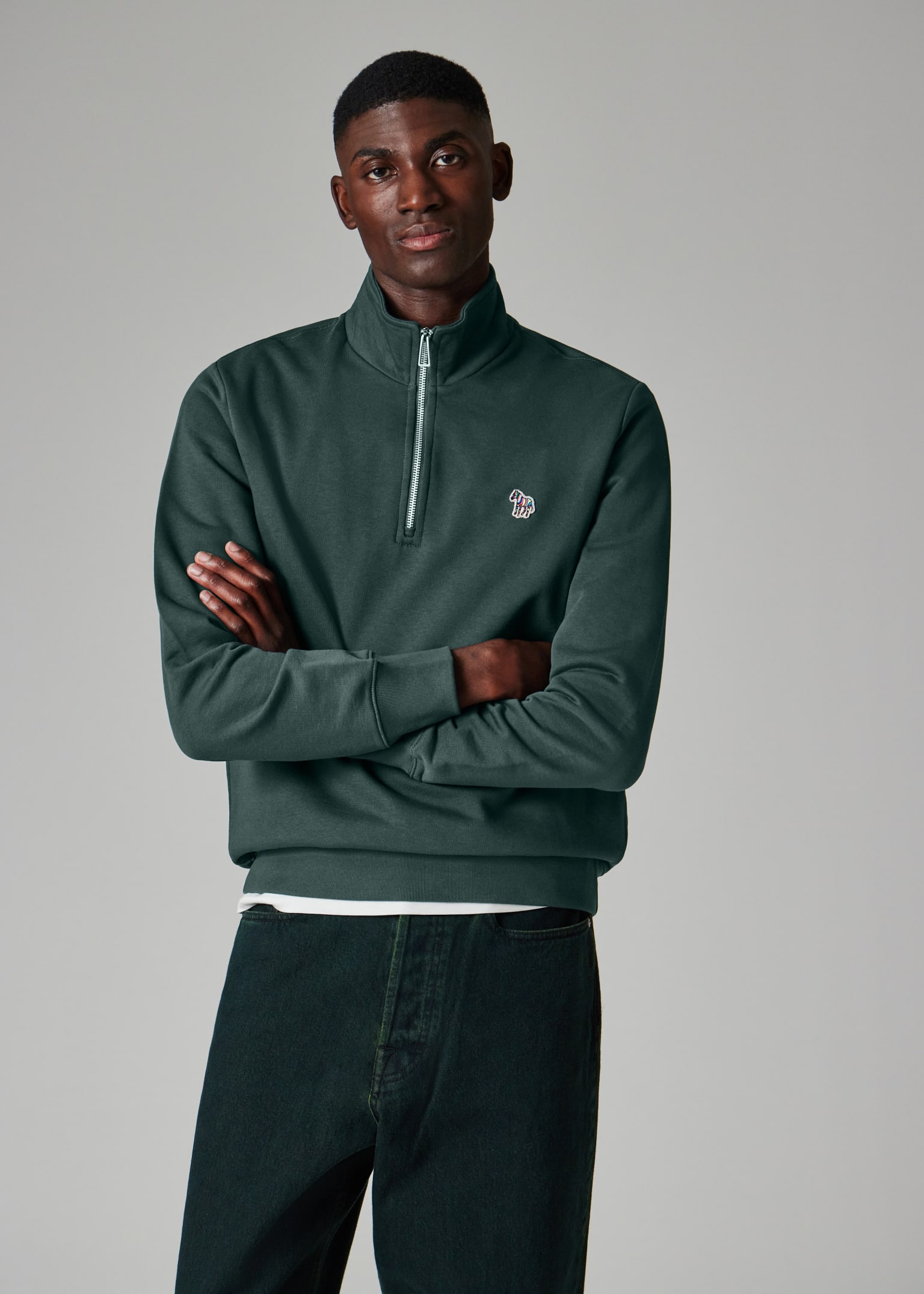 Men's Dark Teal Organic Cotton Logo Half-Zip Sweatshirt