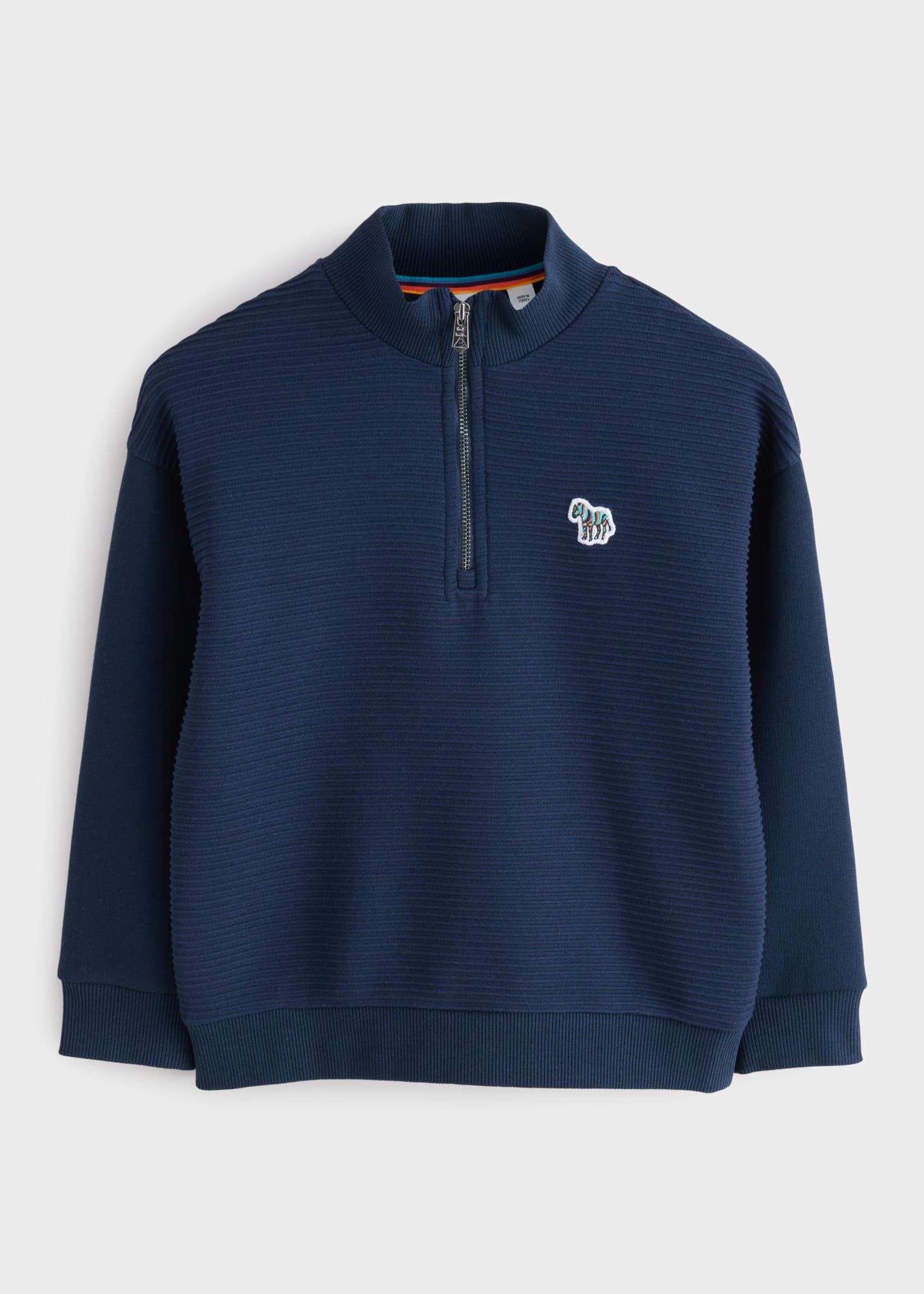3-12 Years Navy Zebra Logo Textured Zip-Neck Sweatshirt