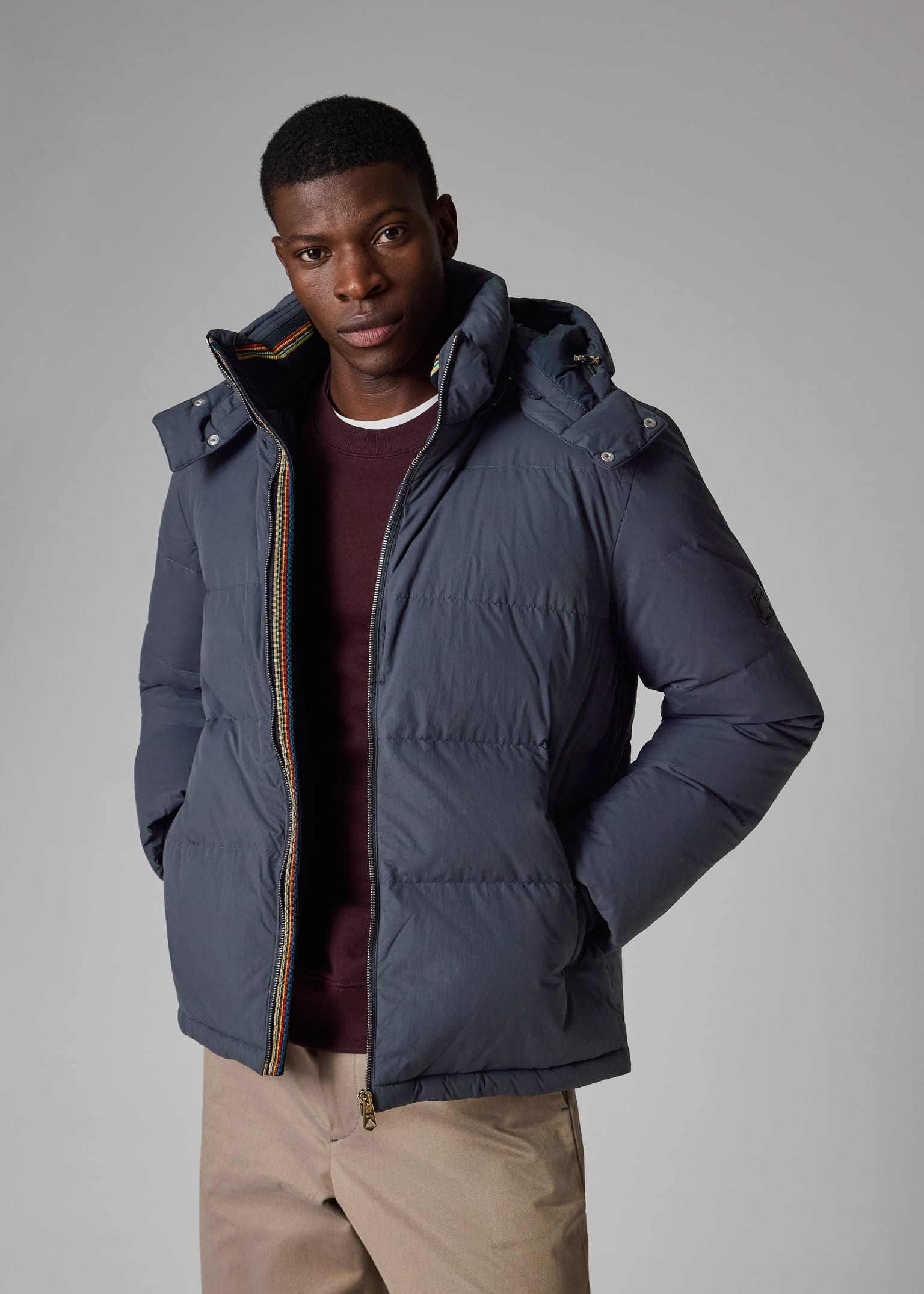 Men's Navy Down Jacket with Detachable Hood