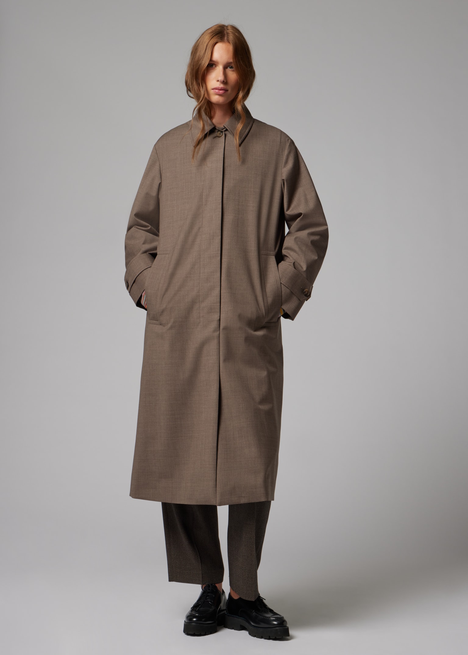Women's Brown Melange 'Storm System' Wool Mac